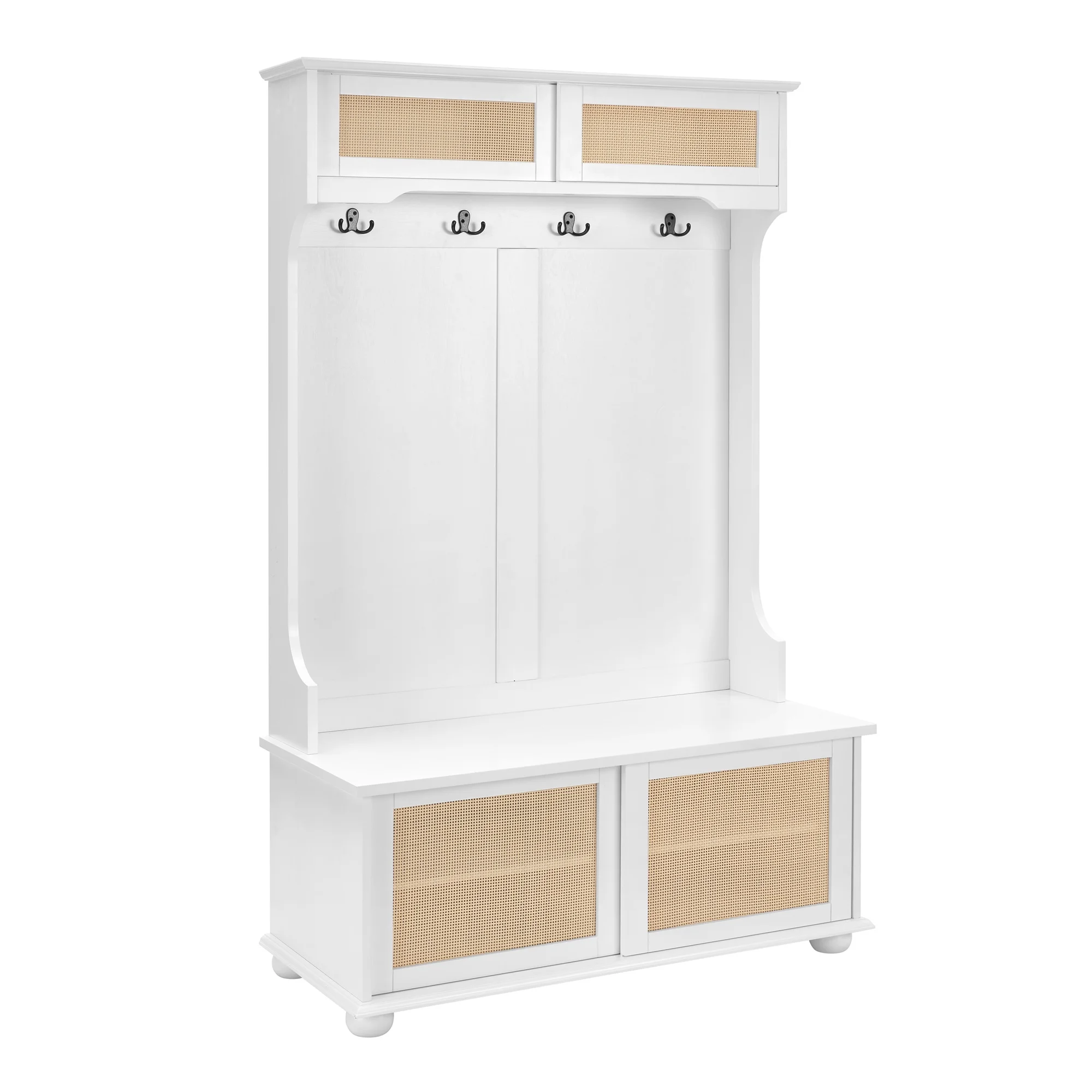 C0000J Entryway Hall Tree With Storage Bench Coat Rack Hooks Shoe Cabinet With Rattan Door Shelves Hallway Furniture