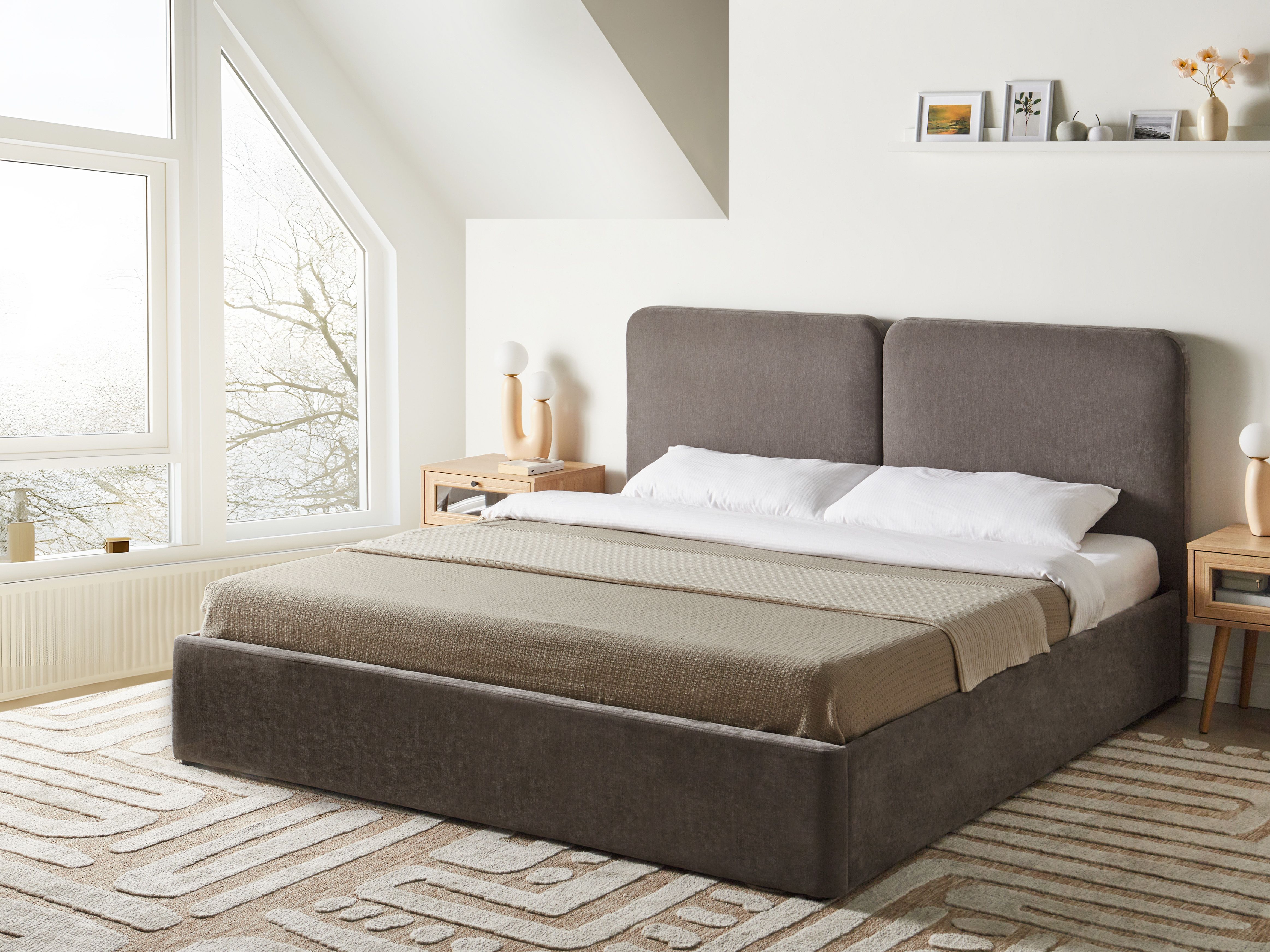 Ottoman Bed Chenille ARBOIS 180 x 200 cm (EU Super King) Taupe