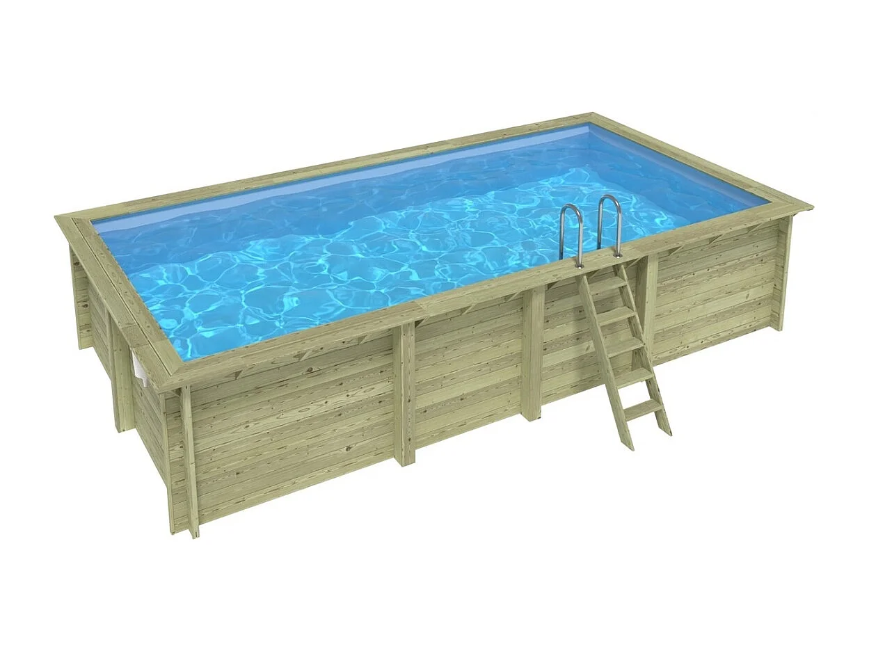 Piscine en bois AQUA 7 x 3.75 - H.1.45 m, bleu pâle, fixations à sceller - BAS7308OSPI - ALTANKA