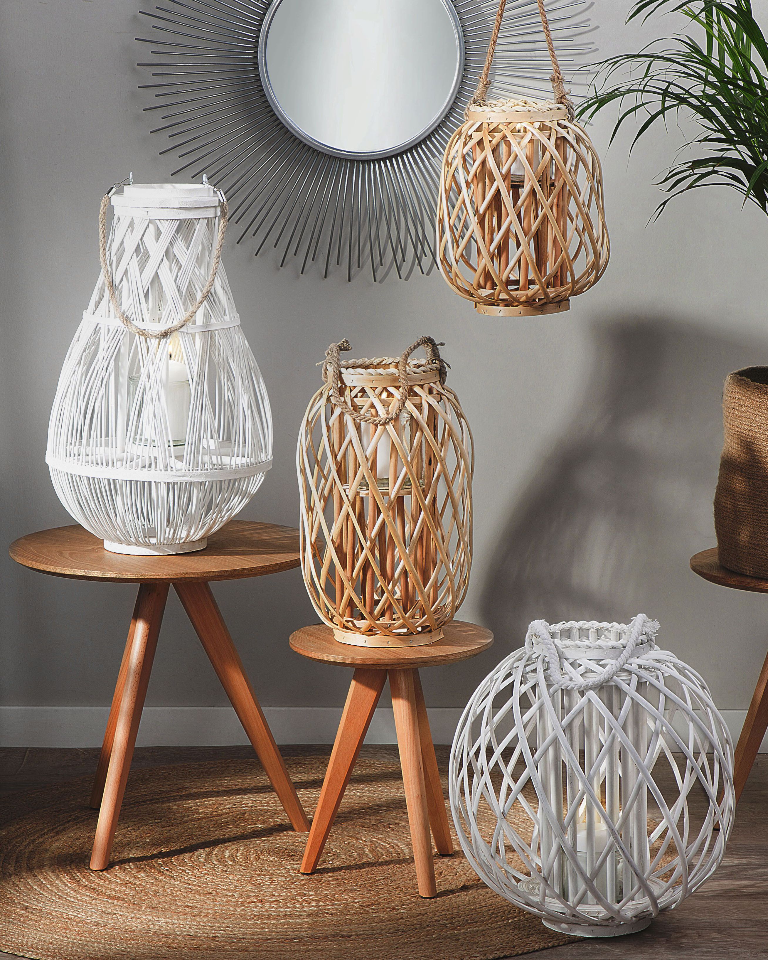 Lantern TONGA Bamboo 56 cm White