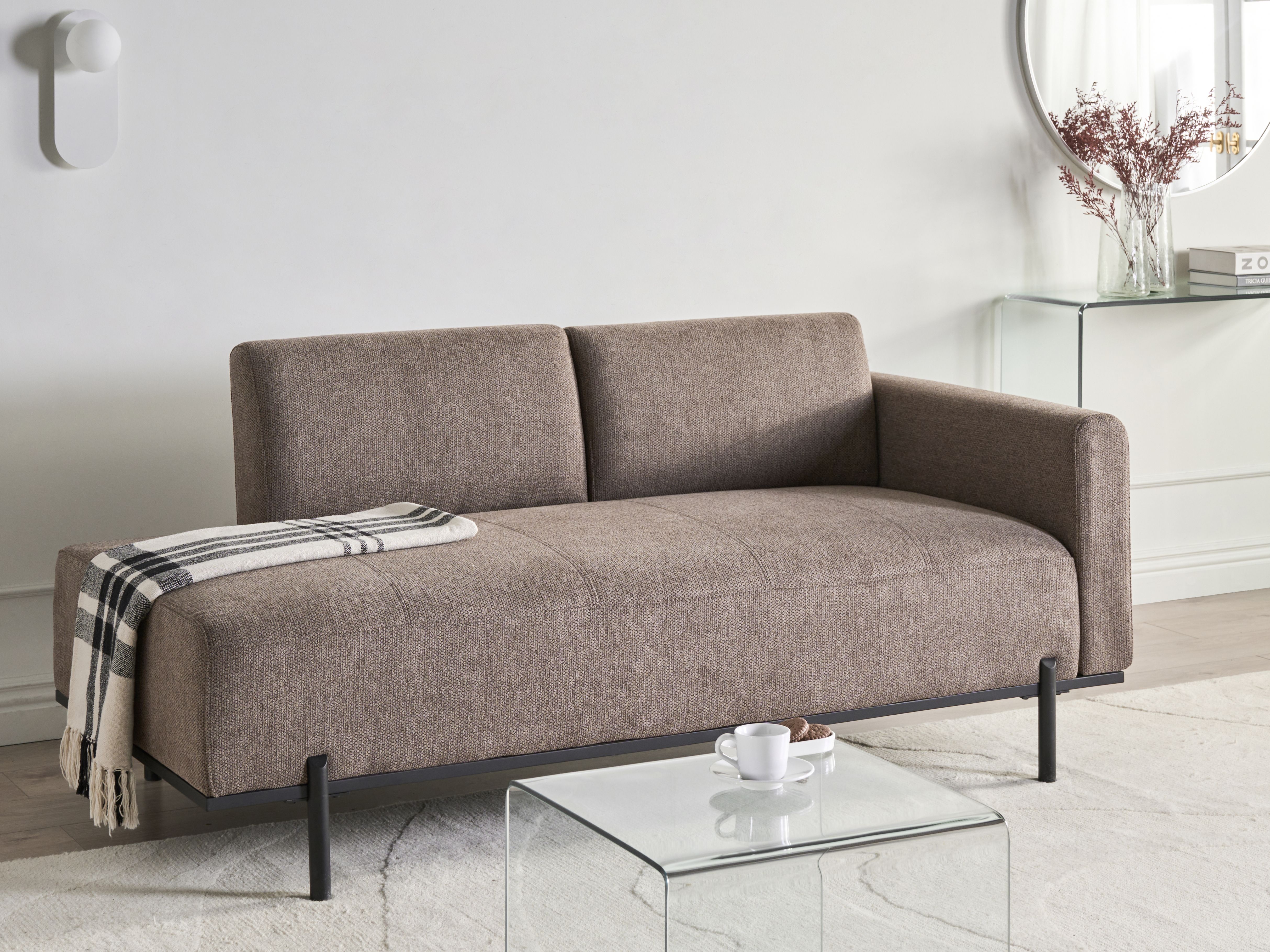 Chaise Longue SAVASSE Faux Linen Light Brown