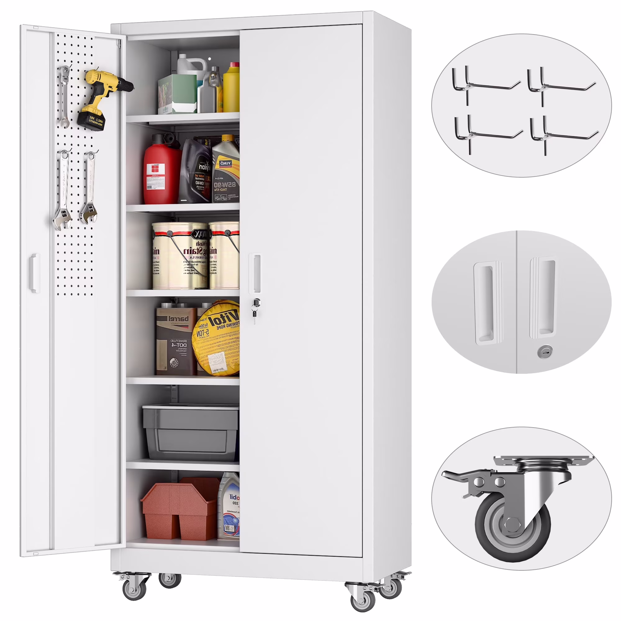 GangMei 71 inches Tall Metal Rolling Garage Storage Cabinets with Locking Doors and 5 Adjustable Shelves, Metal Storage Cabinet for Garage, Office, Home, Classroom, Assemble Required(Black) - Image 3
