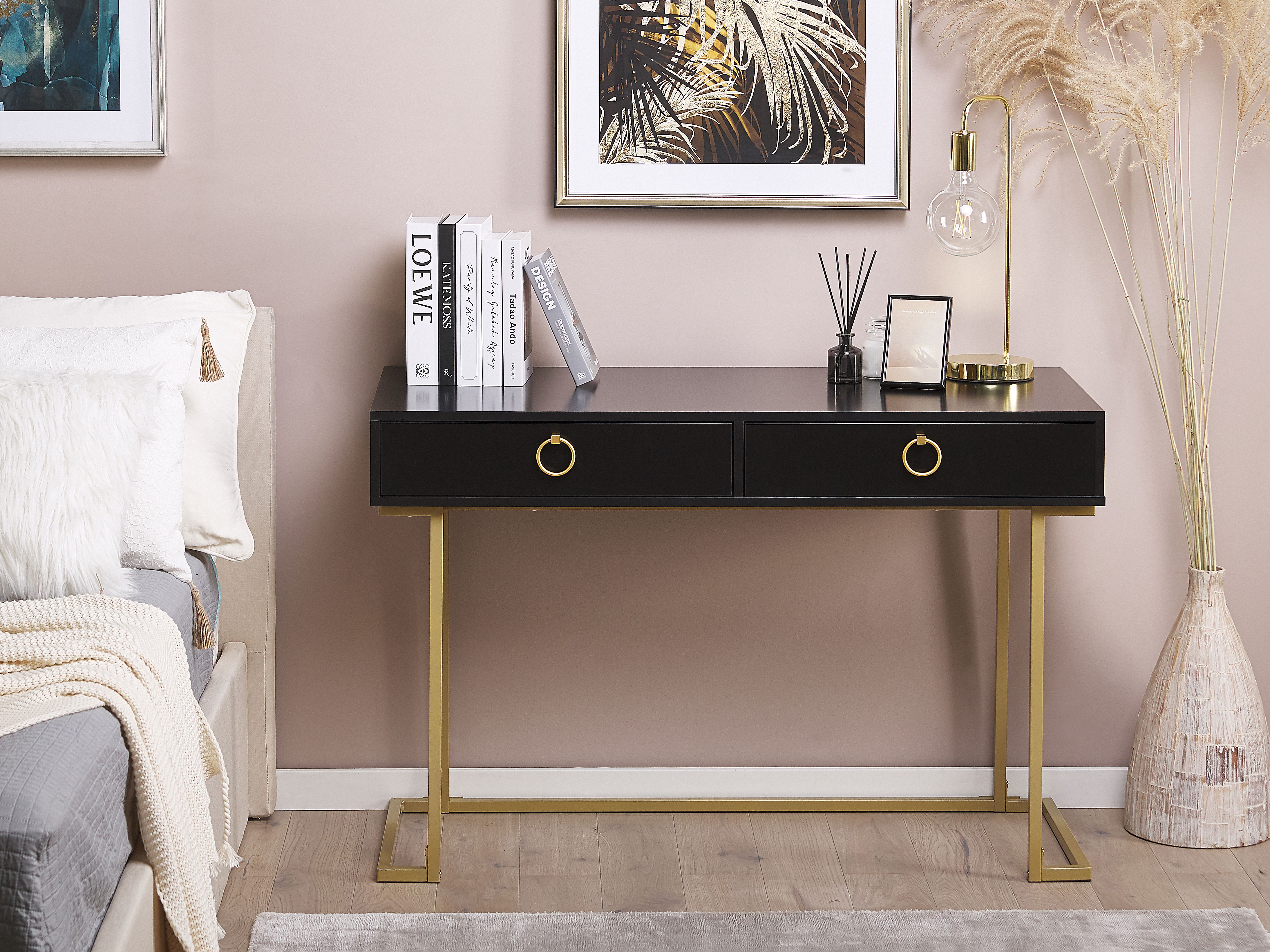 Console Table WESTPORT Black/ Gold 115 cm 50 cm with Drawers