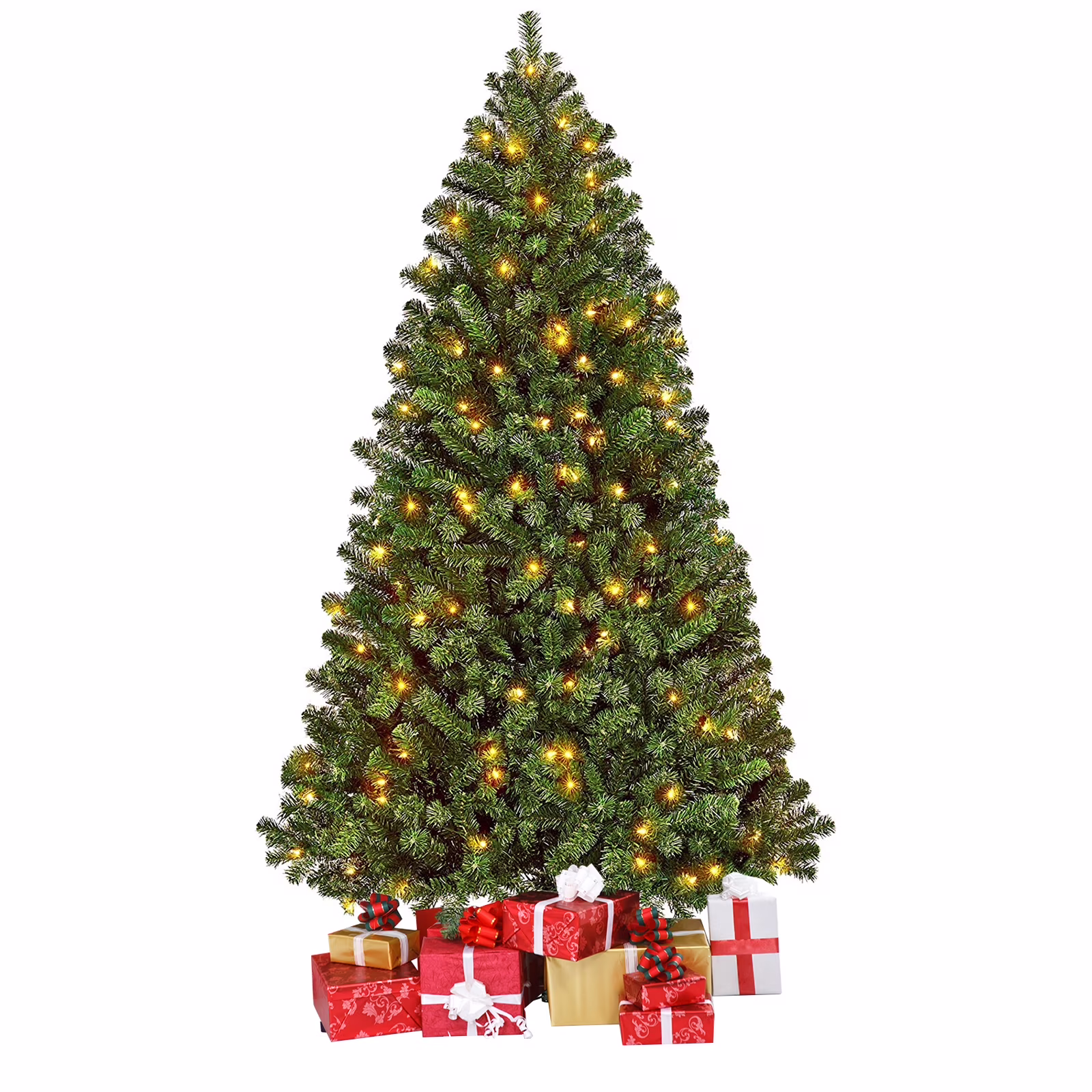Vebreda 6FT Pre-Lit Artificial Christmas Tree with 300 Warm White LED Lights, Hinged Branch Design, Eco-Friendly PVC Needles & Foldable Metal Stand for Home, Office & Holiday D��cor