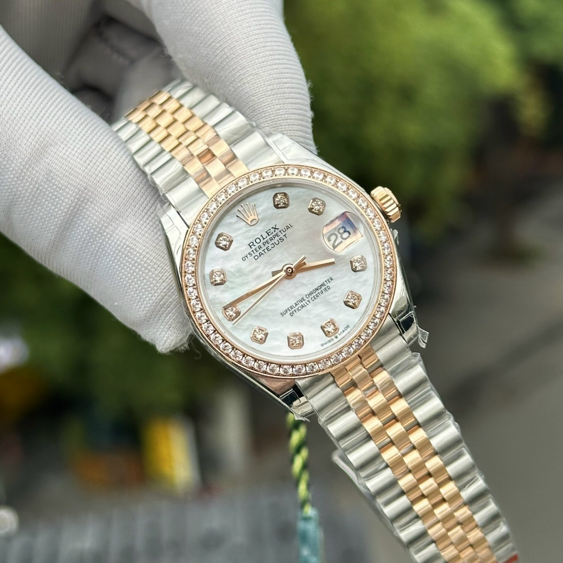Rolex DateJust Replica Watch Mother Of Pearl Dial With Stone Bezel 31mm - Elite Watch Atelier