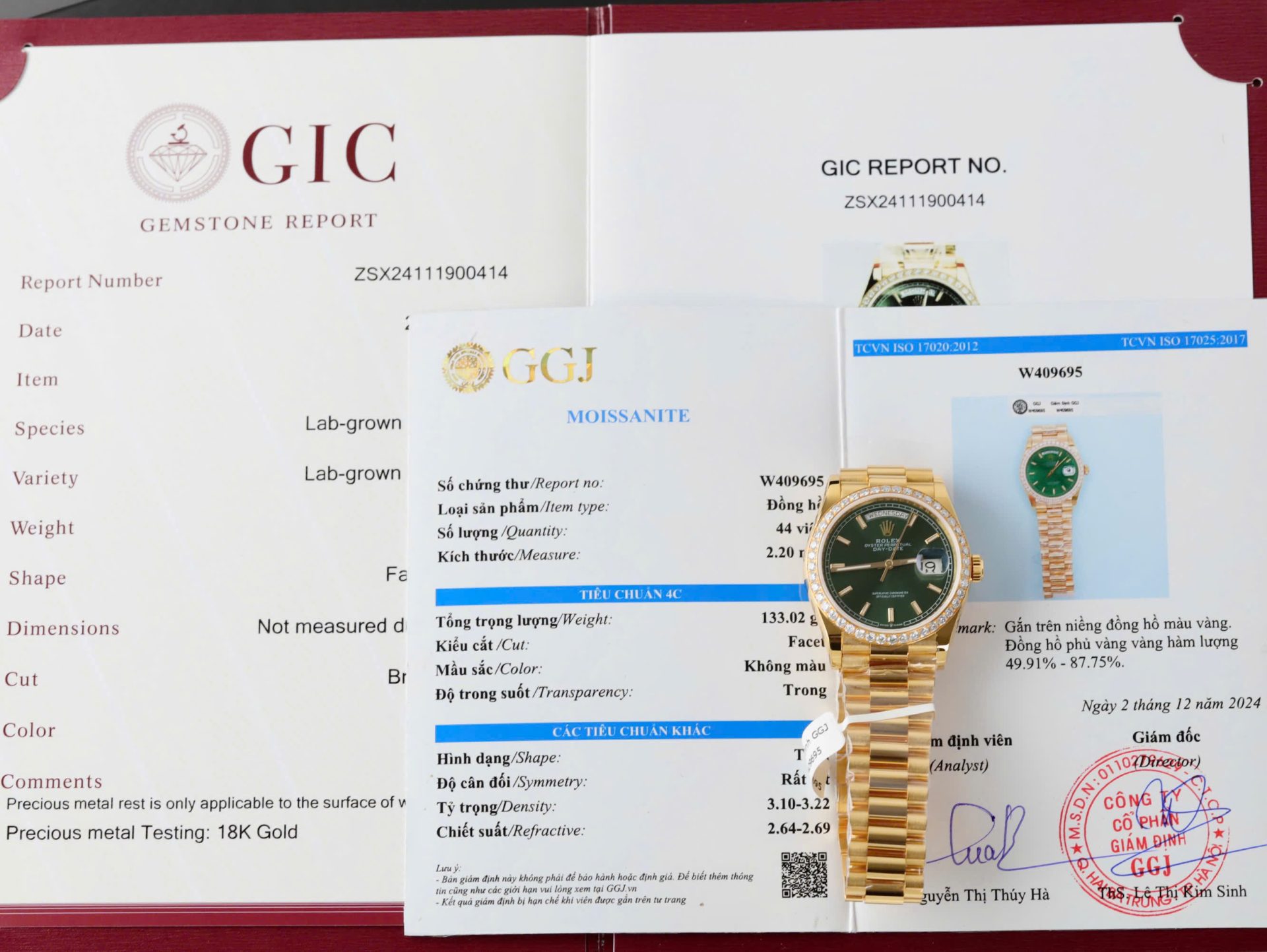 Rolex Day-Date Dial Green Replica Watch Gold Wrapped + Diamonds Moissanite Hong Kong 36mm - Elite Watch Atelier