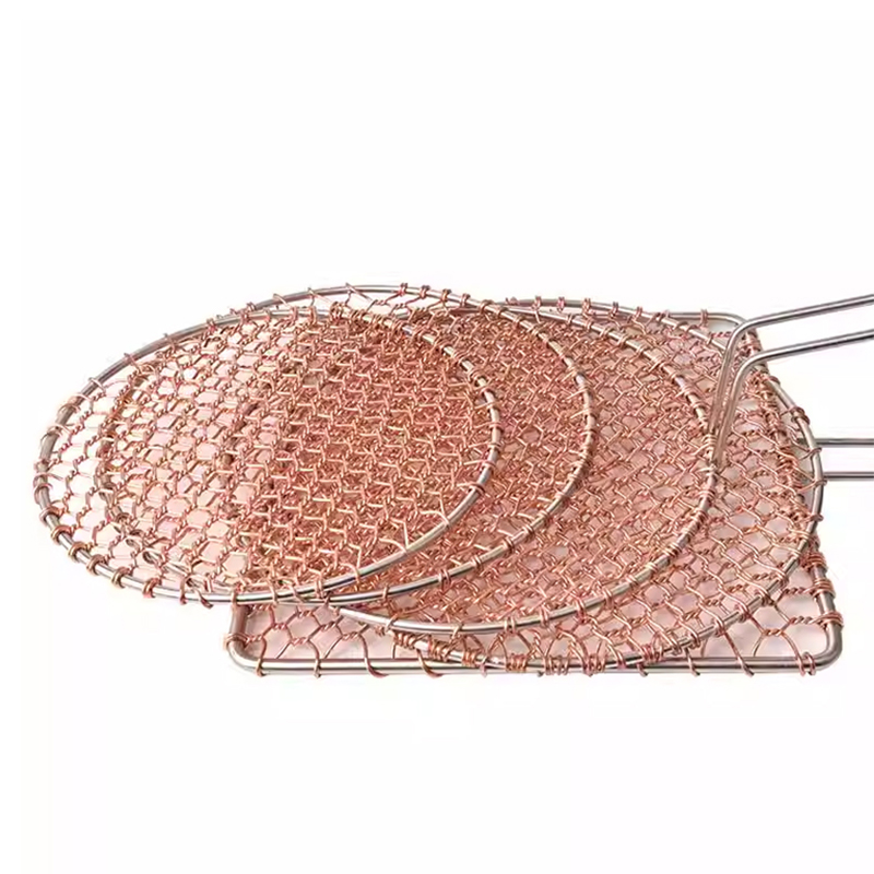 Round Copper Wire BBQ Grill Mesh With Handle
