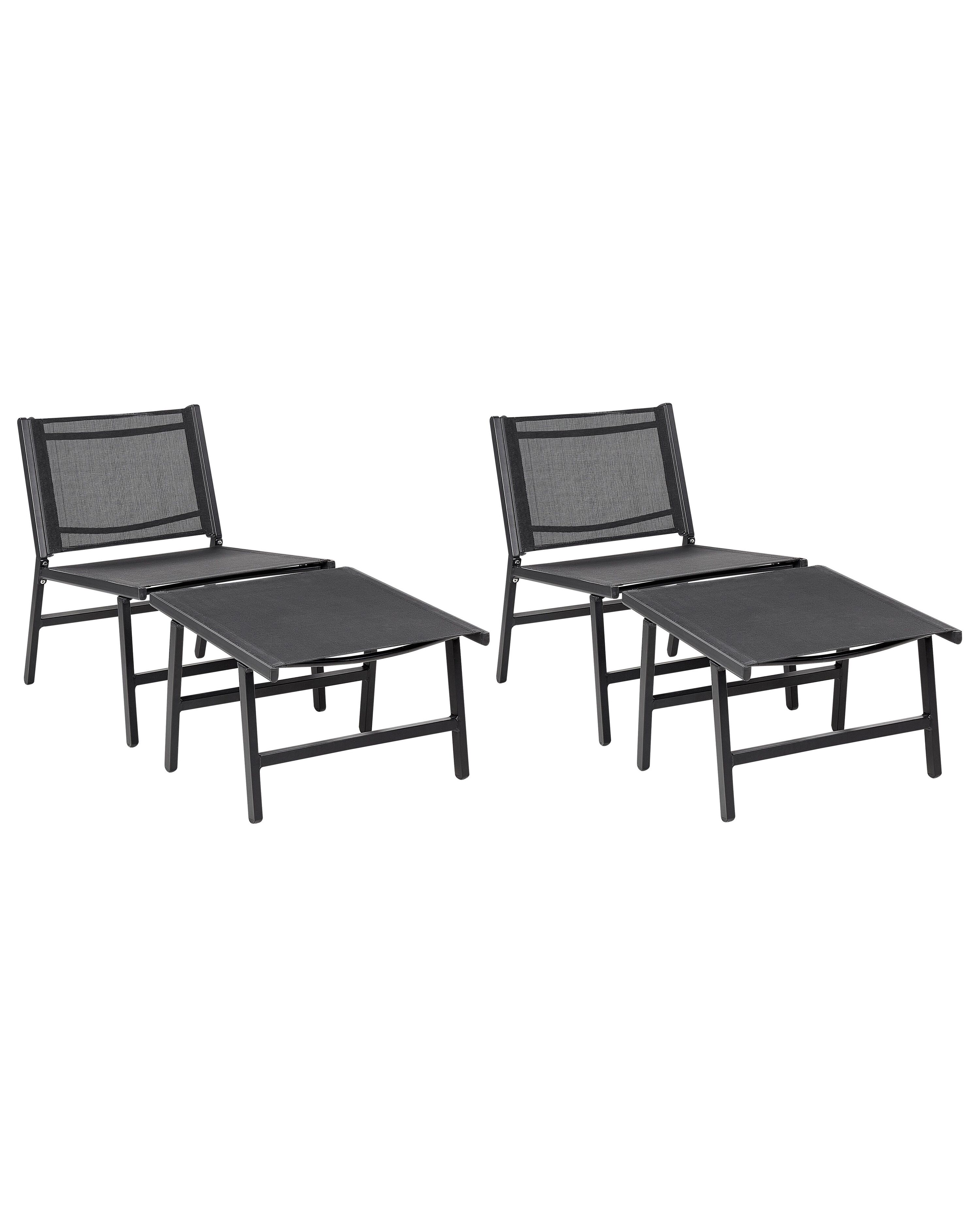 Set of 2 Garden Chairs MARCEDDI with Footstool Metal Black
