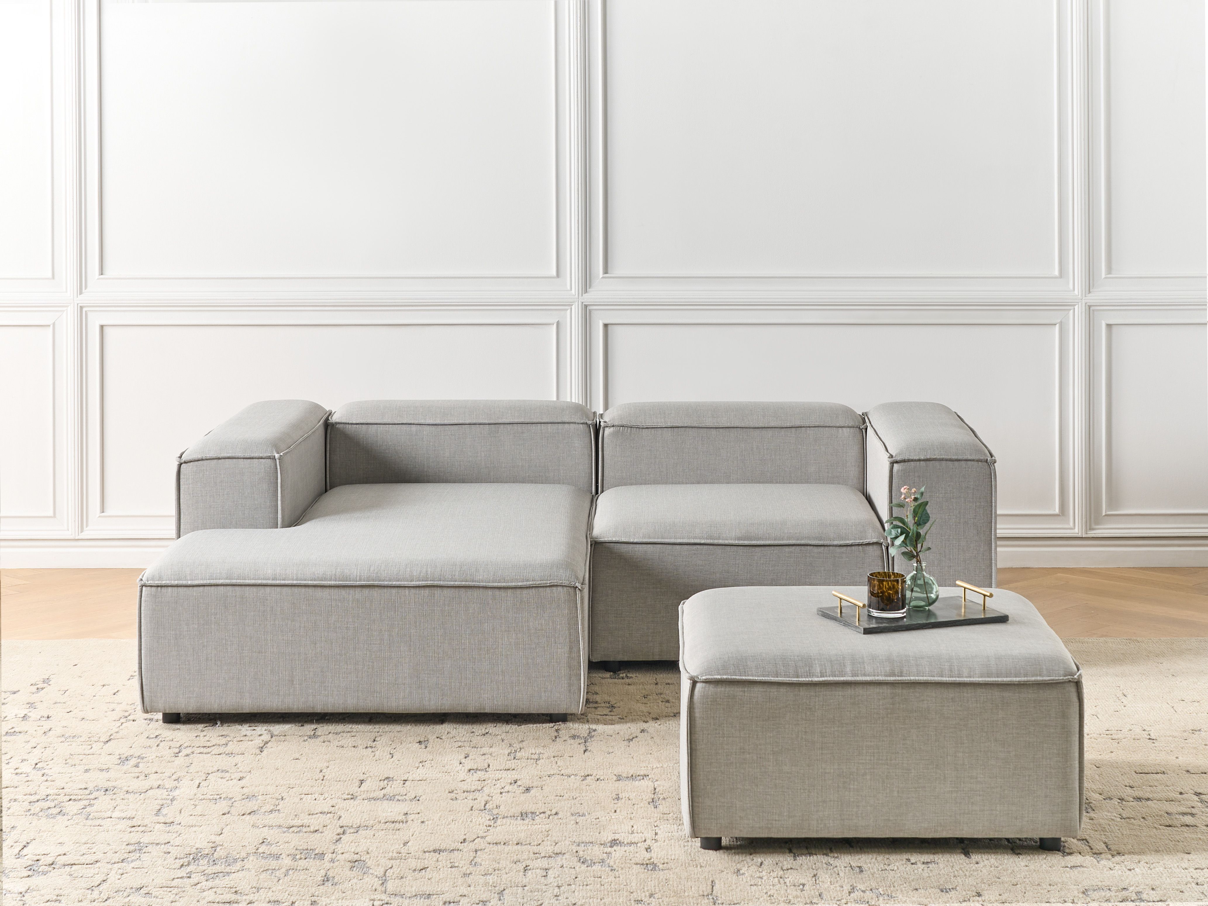 Modular Corner Sofa 3 Seater ARDAL Fabric Light Grey with Ottoman Right Hand