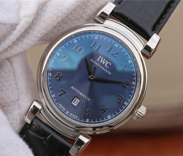Replica IWC TW Da Vinci IW3566 Blue Dial Black Leather Strap A2892 - Elite Watch Atelier
