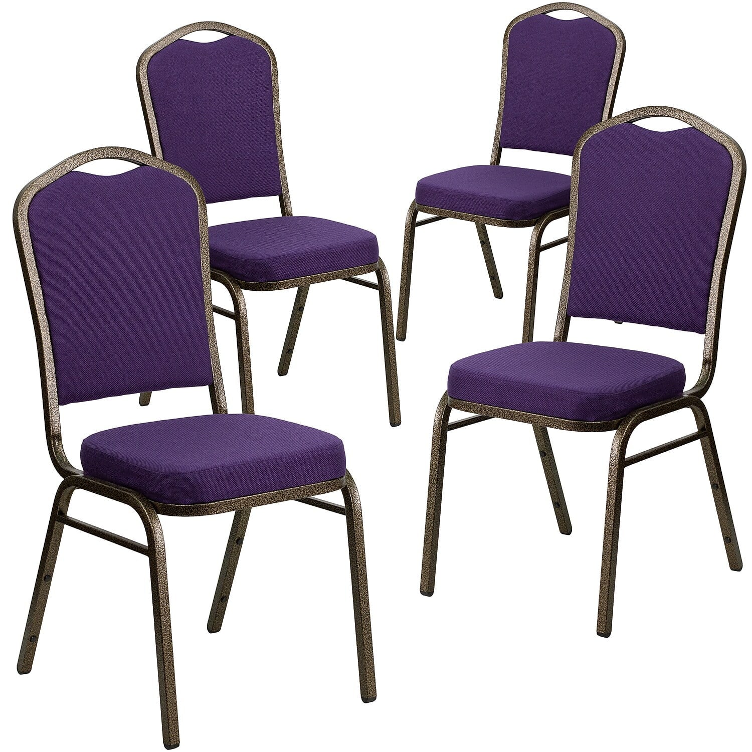 Flash Furniture 4 Pack HERCULES Series Crown Back Stacking Banquet Chair in Black Patterned Fabric - Gold Vein Frame - Image 40