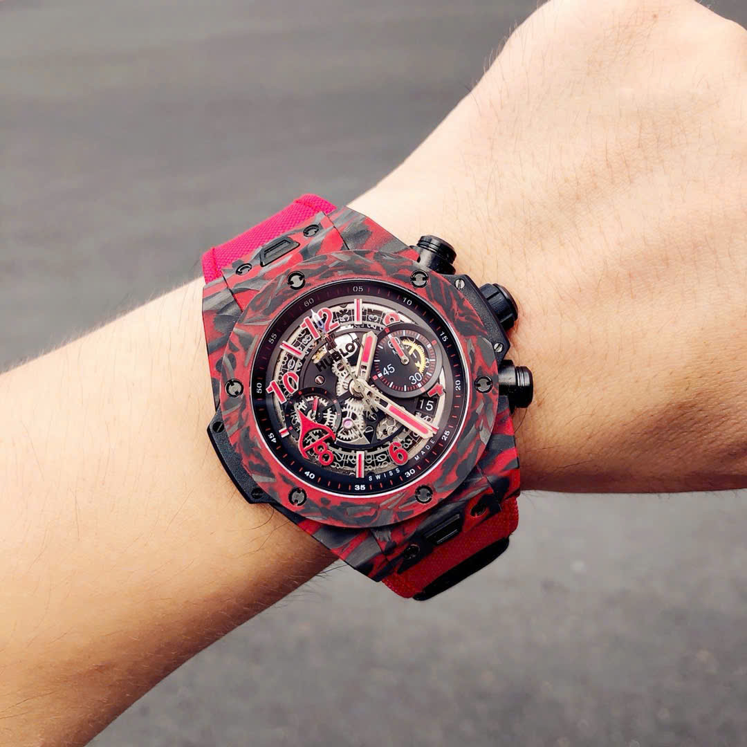 Hublot Big Bang Unico Red Carbon Replica Watches Best Quality Fabric Strap 45mm - Top club