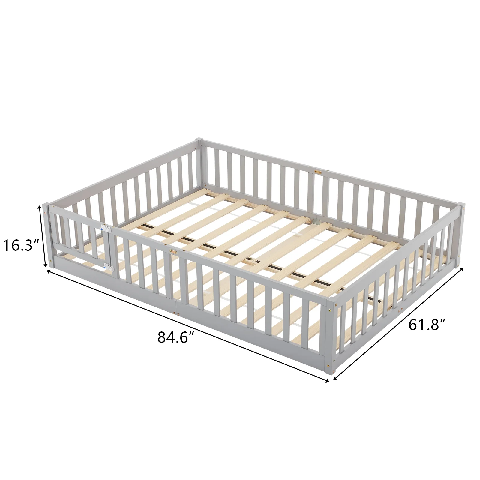Zimtown Montessori Floor Bed Frame, Full Size Kids Toddler Bed with Fence and Door, Wooden Platform Bed, White - Image 18