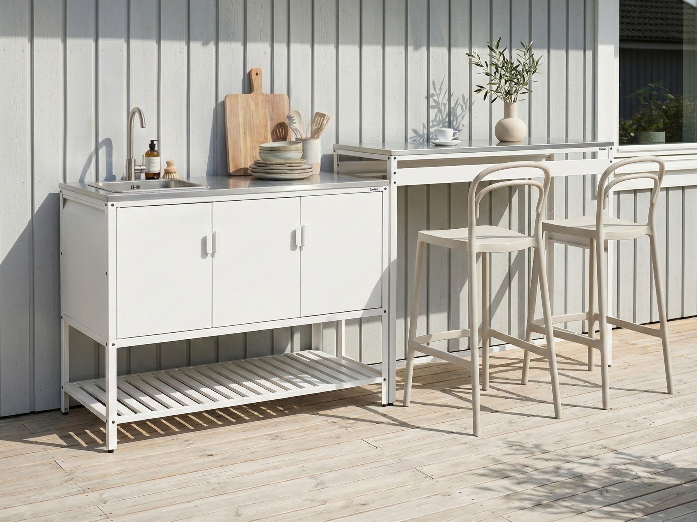 2 Piece Outdoor Kitchen Set with Sink MAENZA Metal White