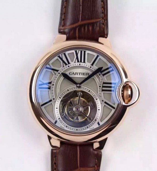 Replica Cartier Ballon de Cartier Tourbillon RG Gray Dial Leather Strap Flying Tour - Top club
