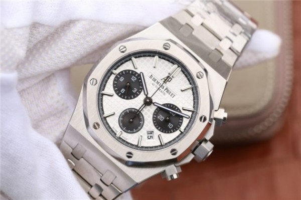 Replica Audemars Piguet Royal Oak Chronograph SS JHF White/Black Dial SS Bracelet A7750 - Elite Watch Atelier