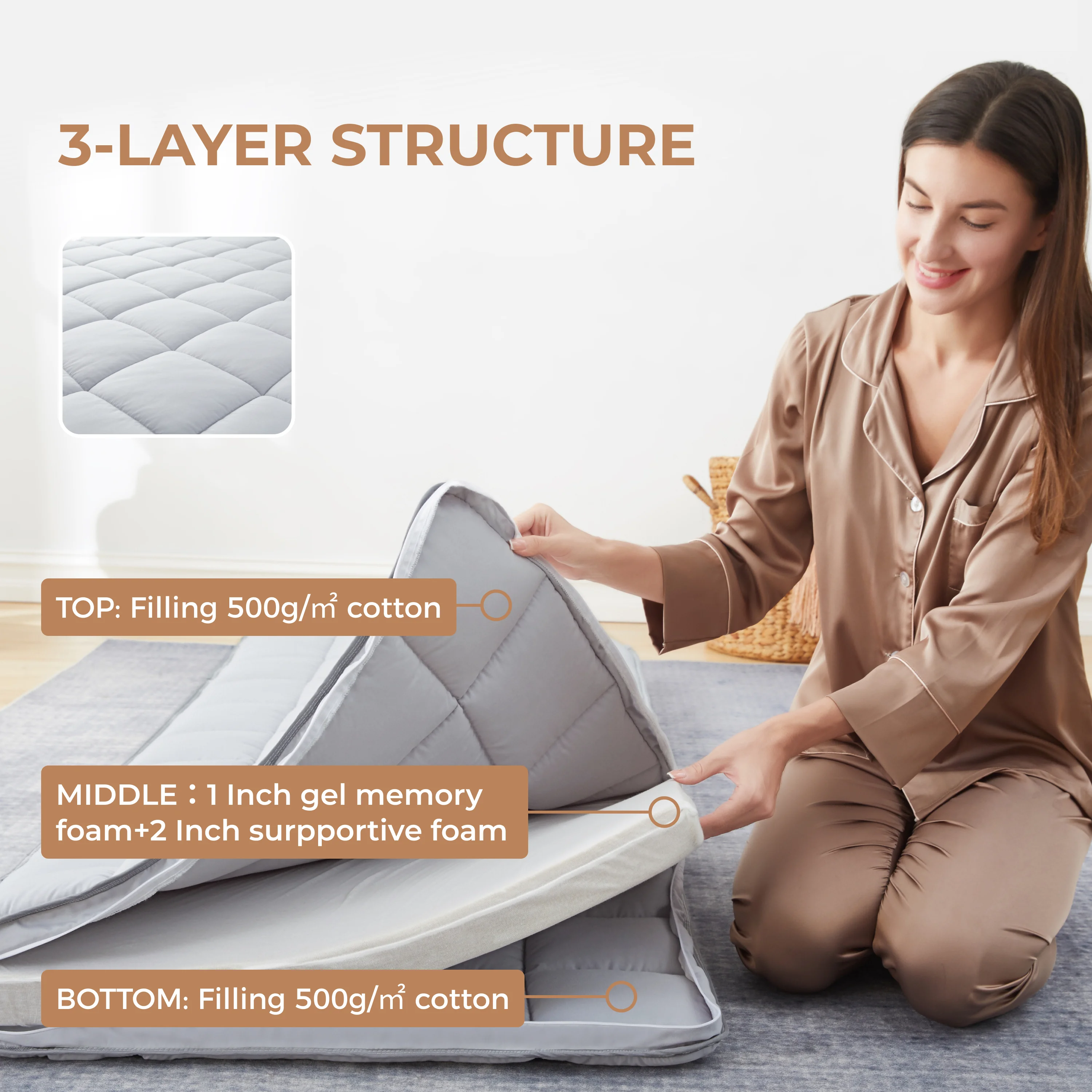 Jamdok 4Inch Floor Mattress,3-Layer Structure,Narrow Twin Size Gel Memory Foam,Removable Pillow Top Cover,Roll up Cot Mattress Topper,Portable Sleep Mat(75X30X4��)