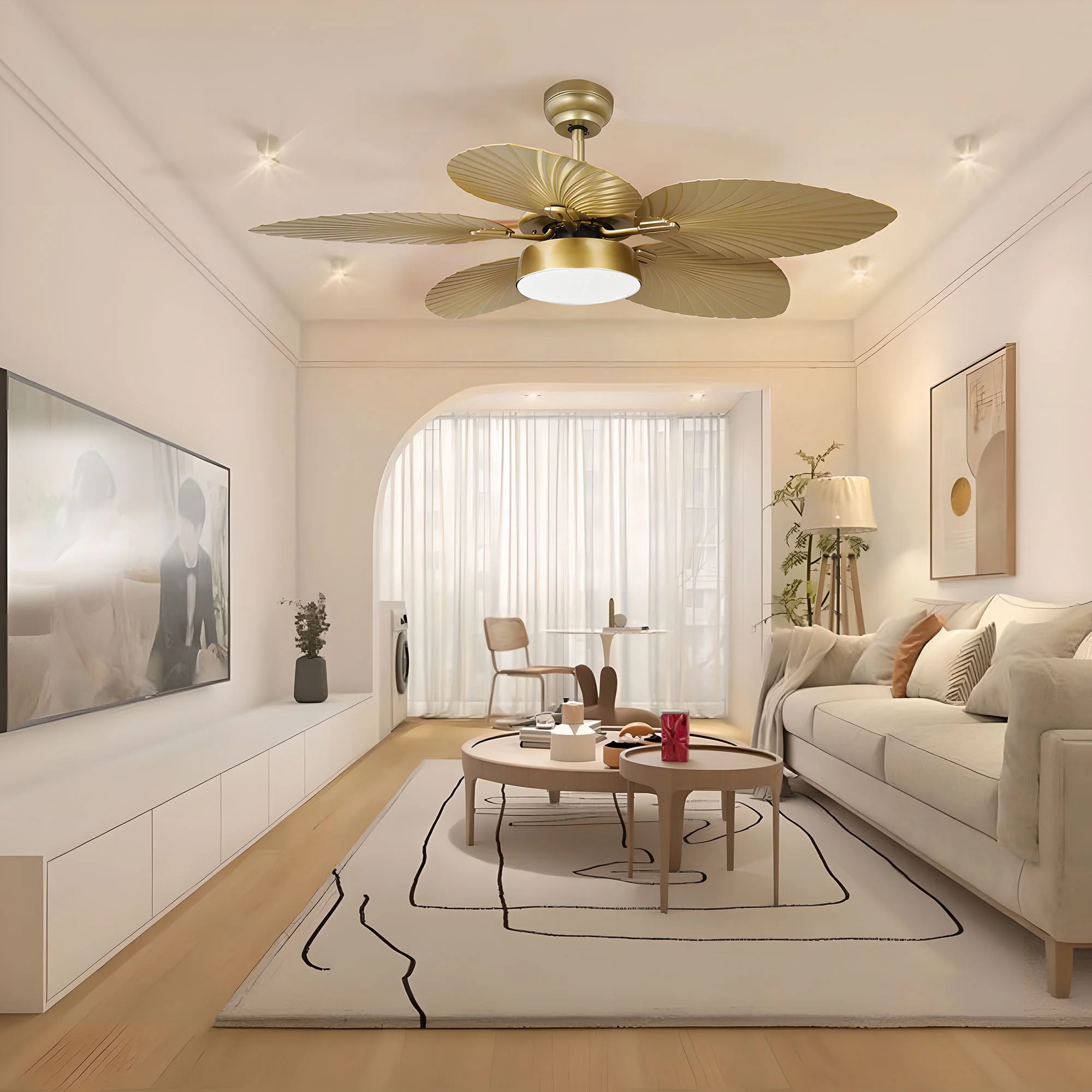 ModFusion 52" Gold Tropical Ceiling Fan with LED Light & Remote �C Palm Leaf Blades, Quiet Reversible DC Motor Indoor/Outdoor - Image 10
