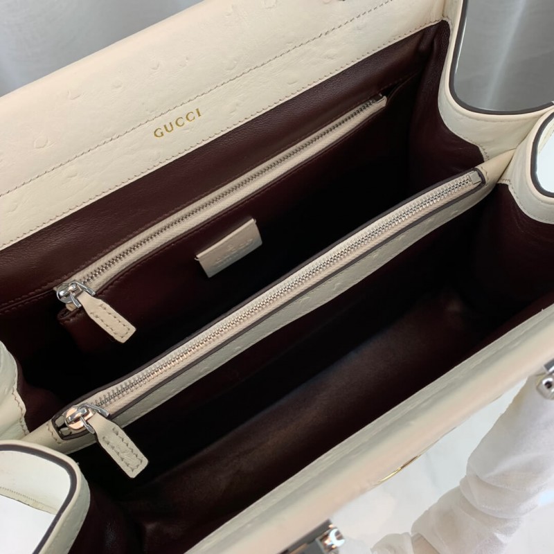 Replica Gucci Zumi Ostrich Leather Medium Top Handle Bag 569712 White1:1High-quality replica