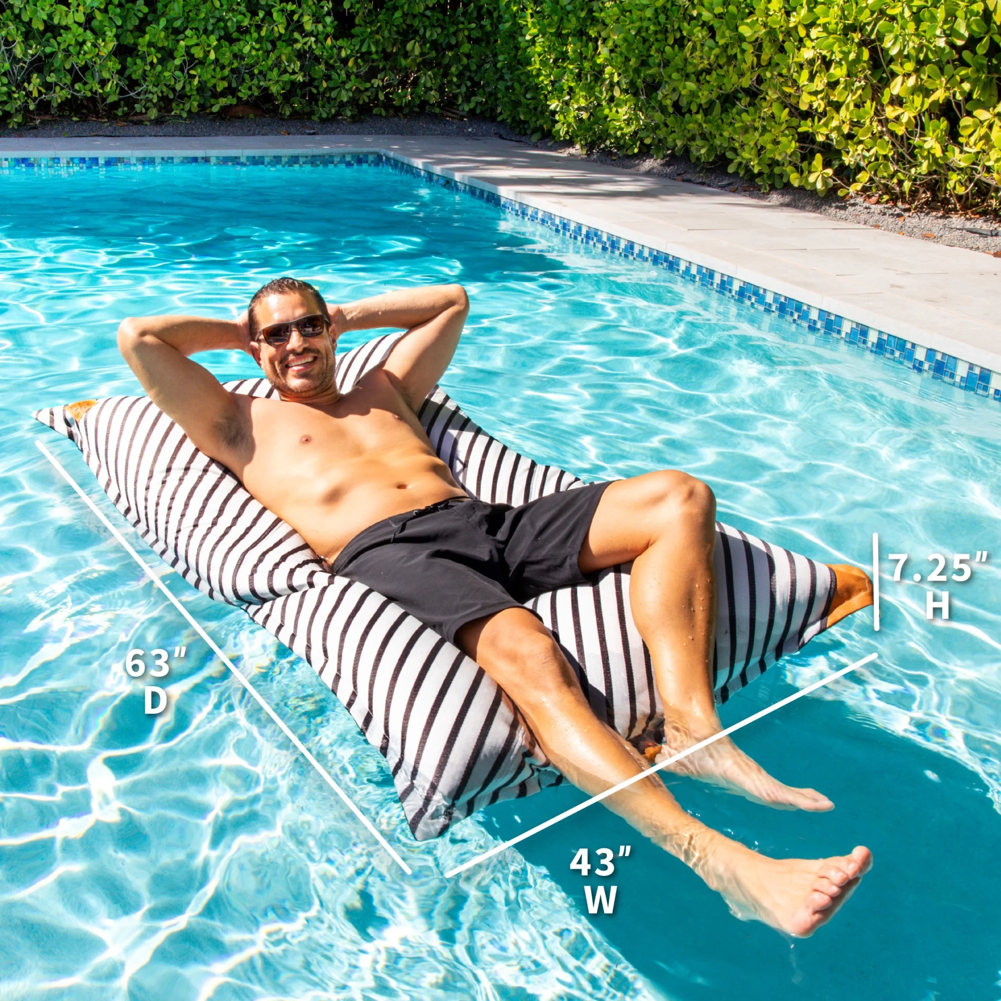 Big Joe Lagoon Lounger No Inflation Needed Pool Float, Americana Nautical Stripe Double Sided Mesh, Quick Draining Fabric, 5 feet Giant - Image 70