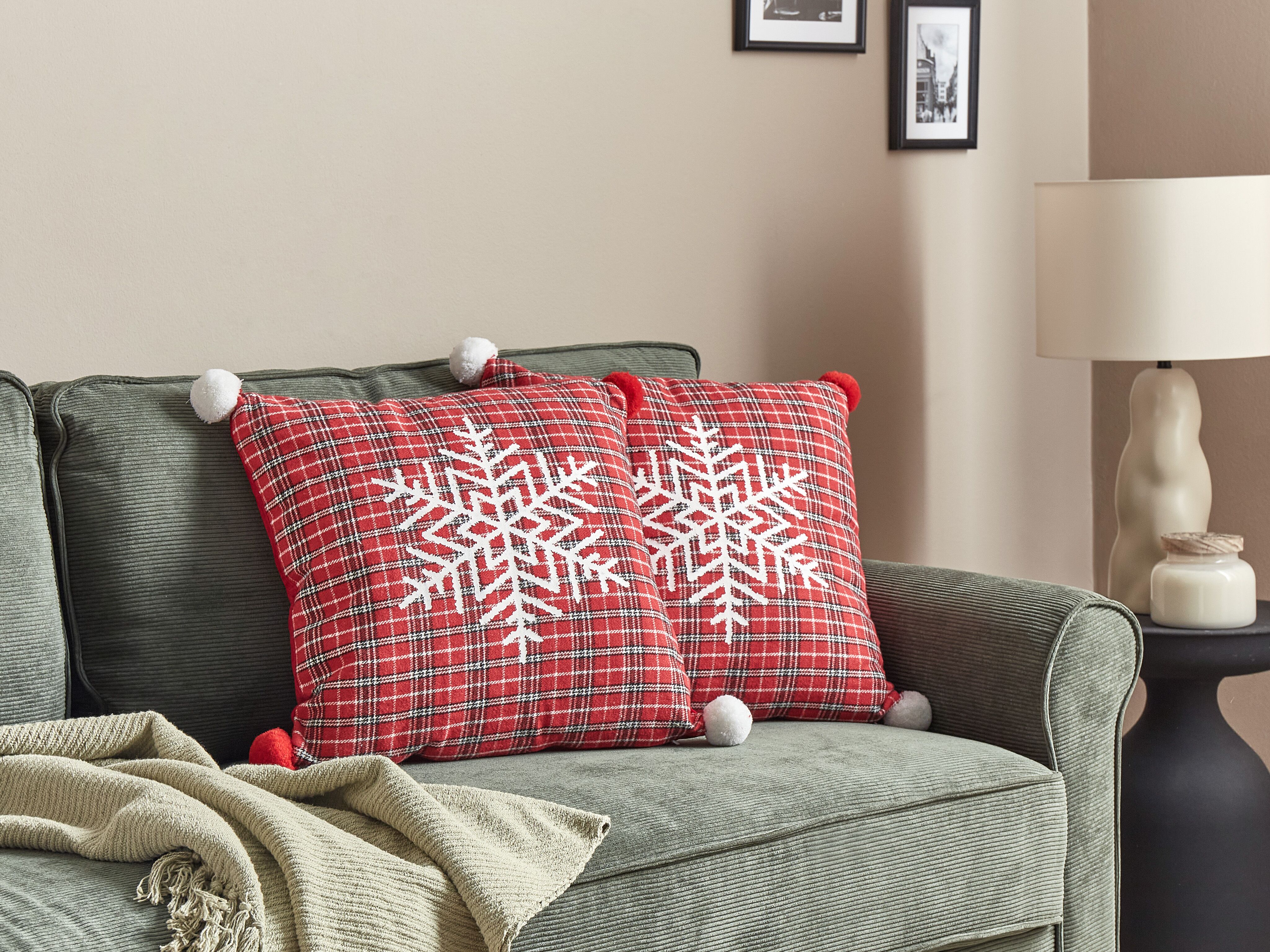 Set of 2 Decorative Cushions LONICERA 45 x 45 cm Red Christmas Motif