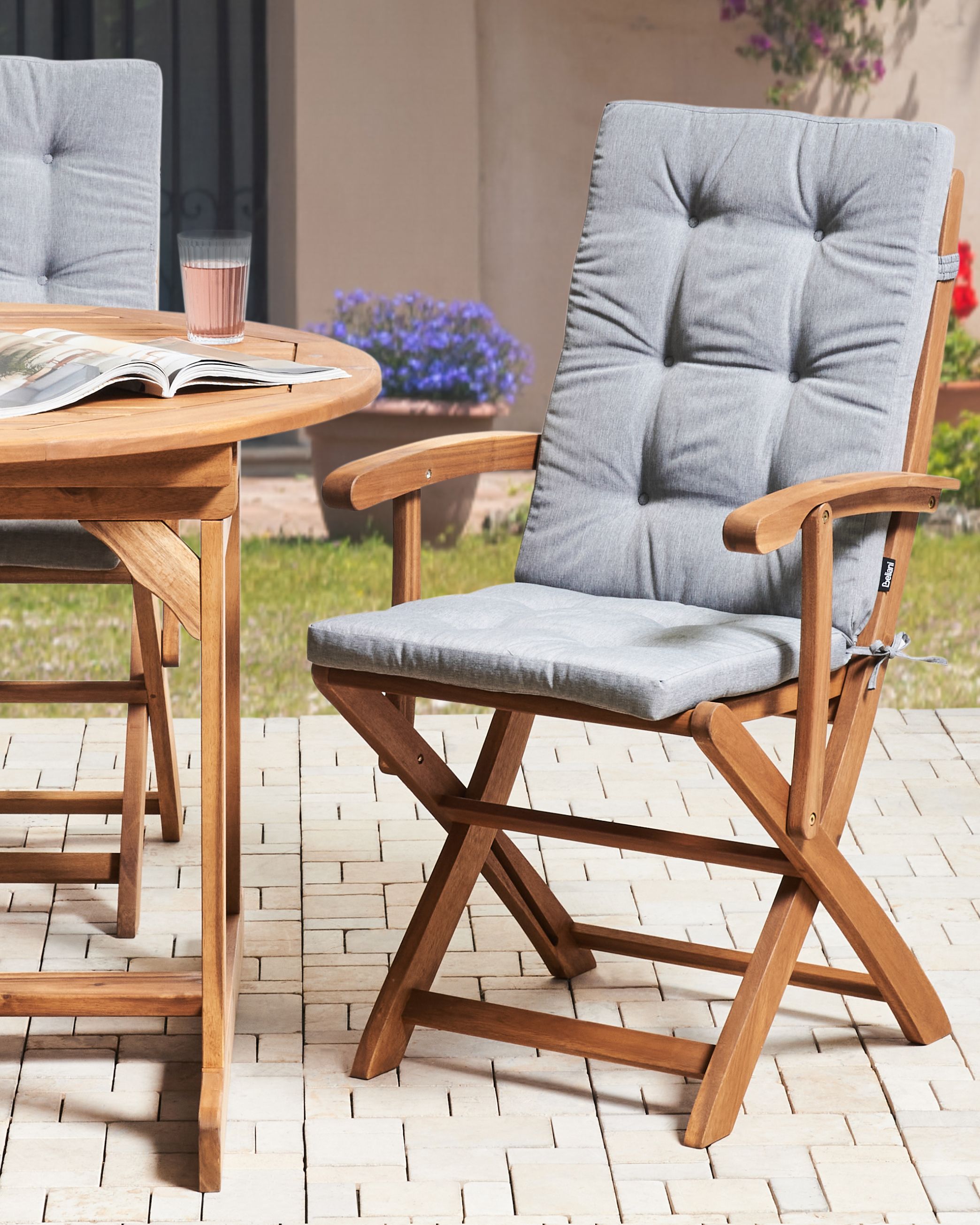 Set of 2 Garden Chairs with Cushions MAUI PREMIUM Acacia Wood Grey Melange
