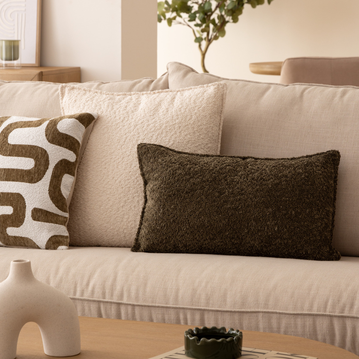 Terry cushion "Saona" Khaki green, 30x50 cm