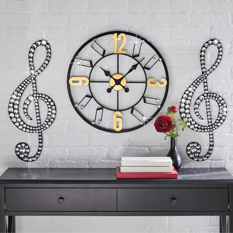 3-Piece Gem Music Notes Clock Set - MIDNIGHT VELVET CATALOG