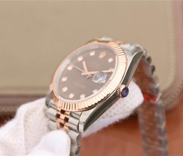 Replica Rolex DateJust 41mm 126331 RG Wrapped Brown Dial Diamonds Markers Bracelet A3235 - Top club