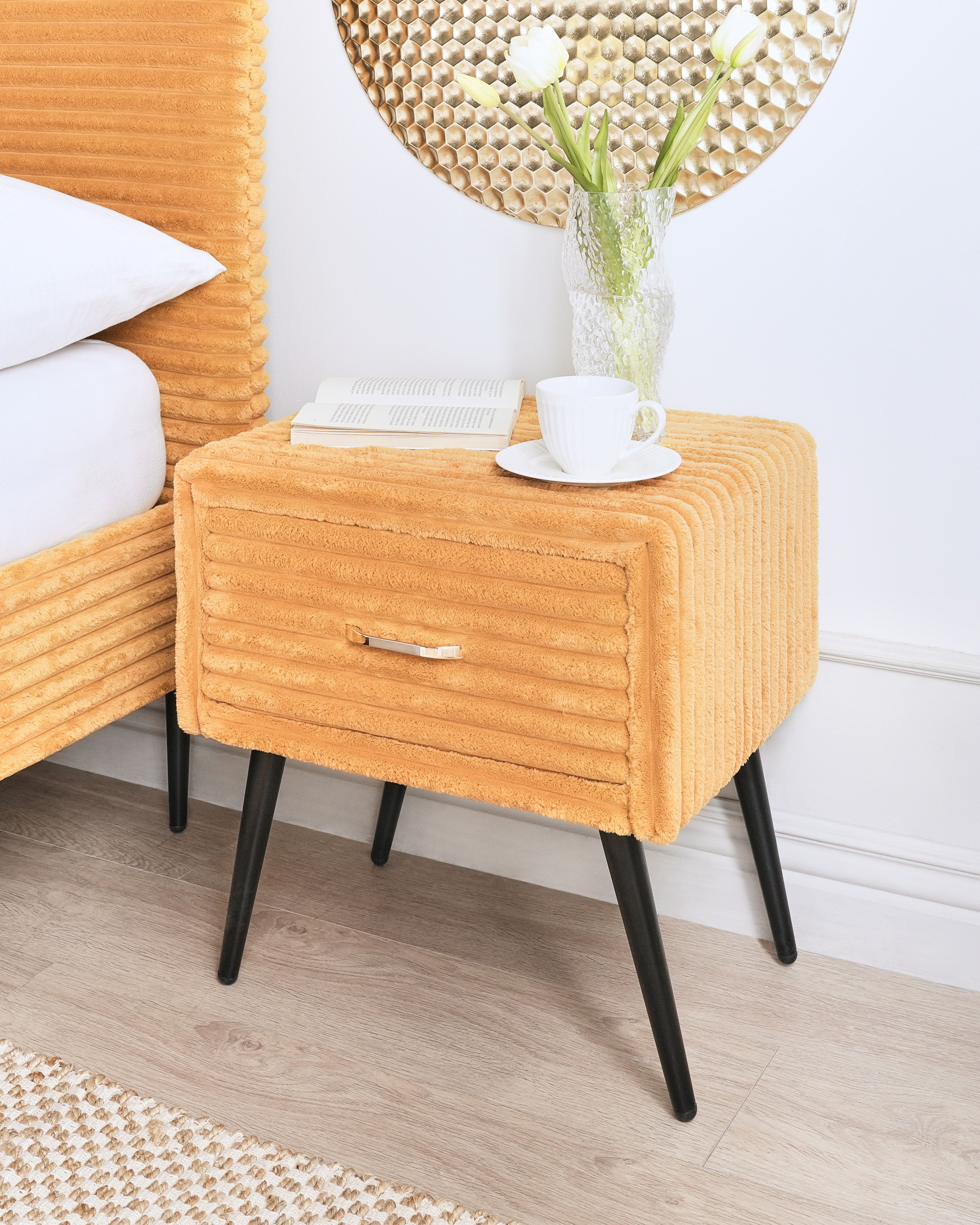 1 Drawer Bedside Table FLAYAT Corduroy Orange