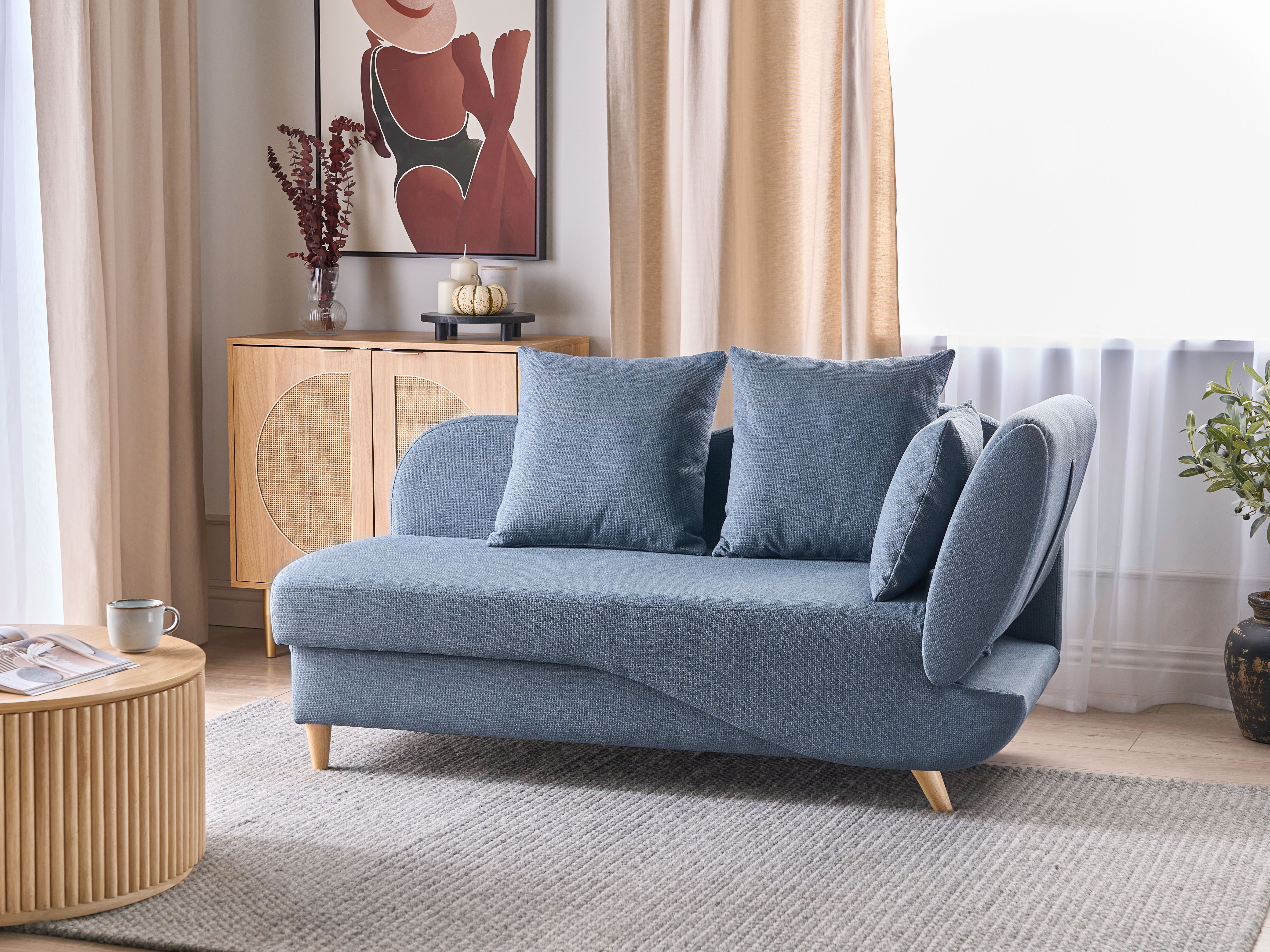 Right-Hand Chaise Lounge MERI Faux Linen Dark Blue with Storage