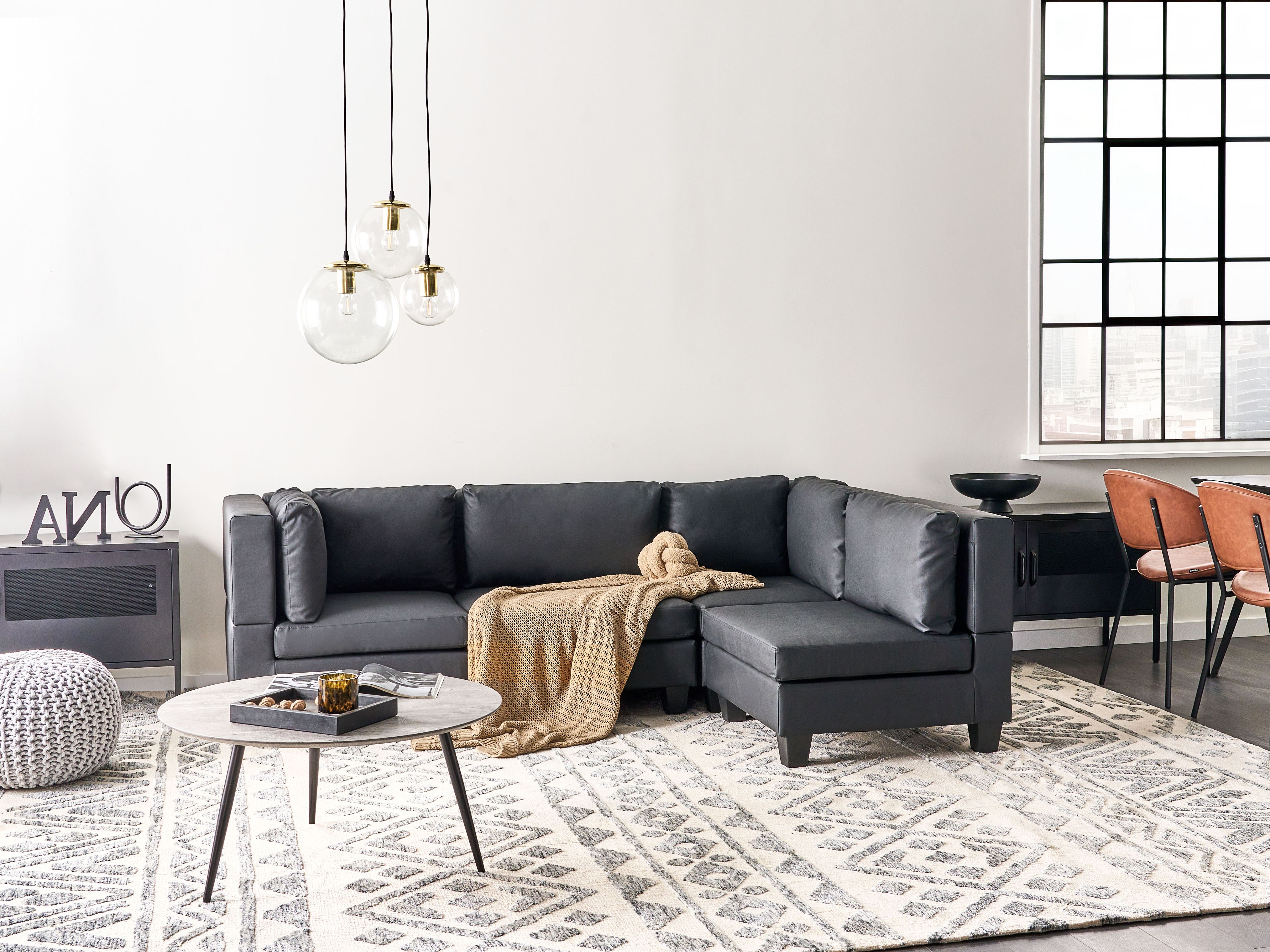 Modular Corner Sofa 4 Seater UNSTAD Faux Leather Black Left Hand