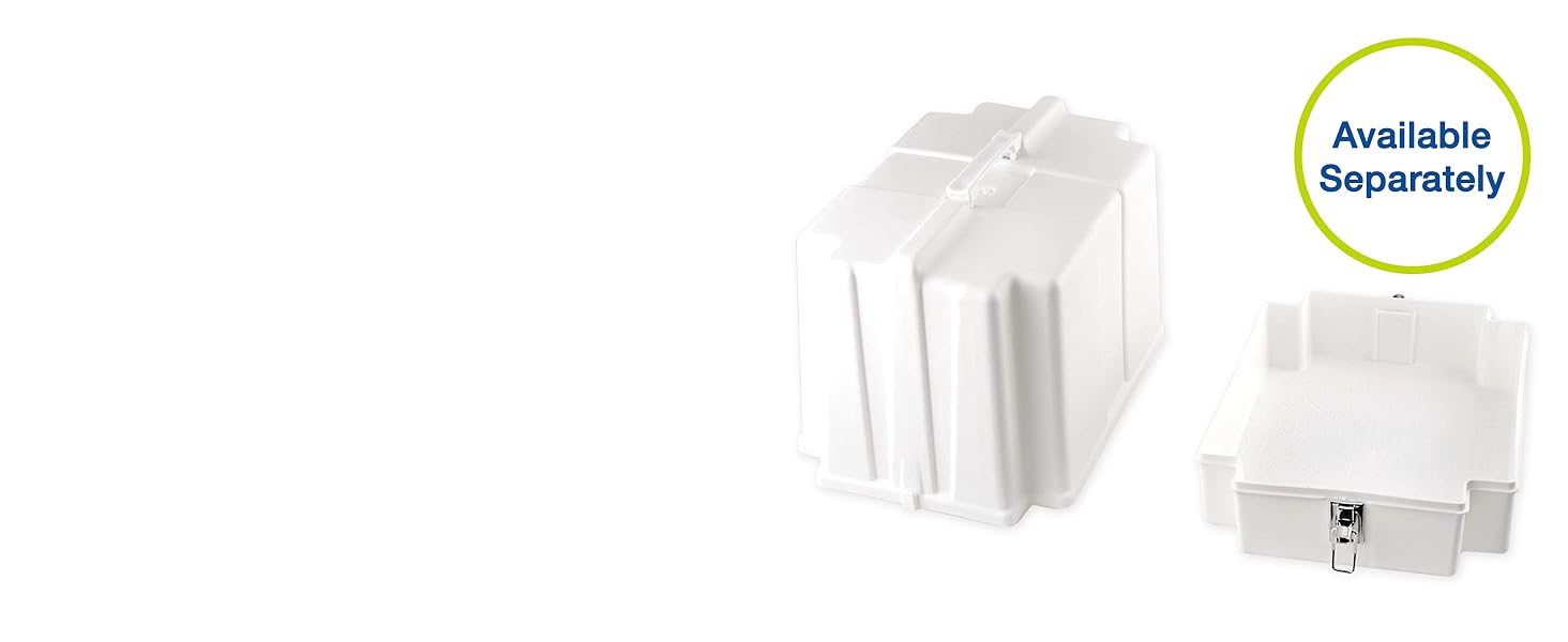 Image d'un étui rigide blanc cassé pour machine avec icône circulaire verte indiquant disponible séparément