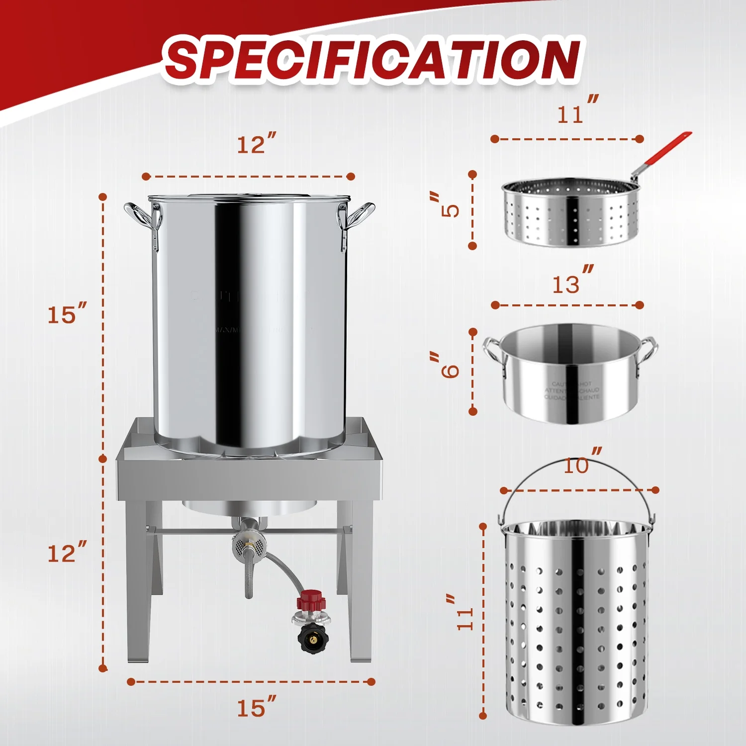 Hidpriva 30QT Stainless Steel Turkey Fryer Pot w/ SS Solid Stand, 55000BTU Propane Burner Stove, Waterproof Cover&12-inch skimmer|Outdoor Deep Fryer Pot