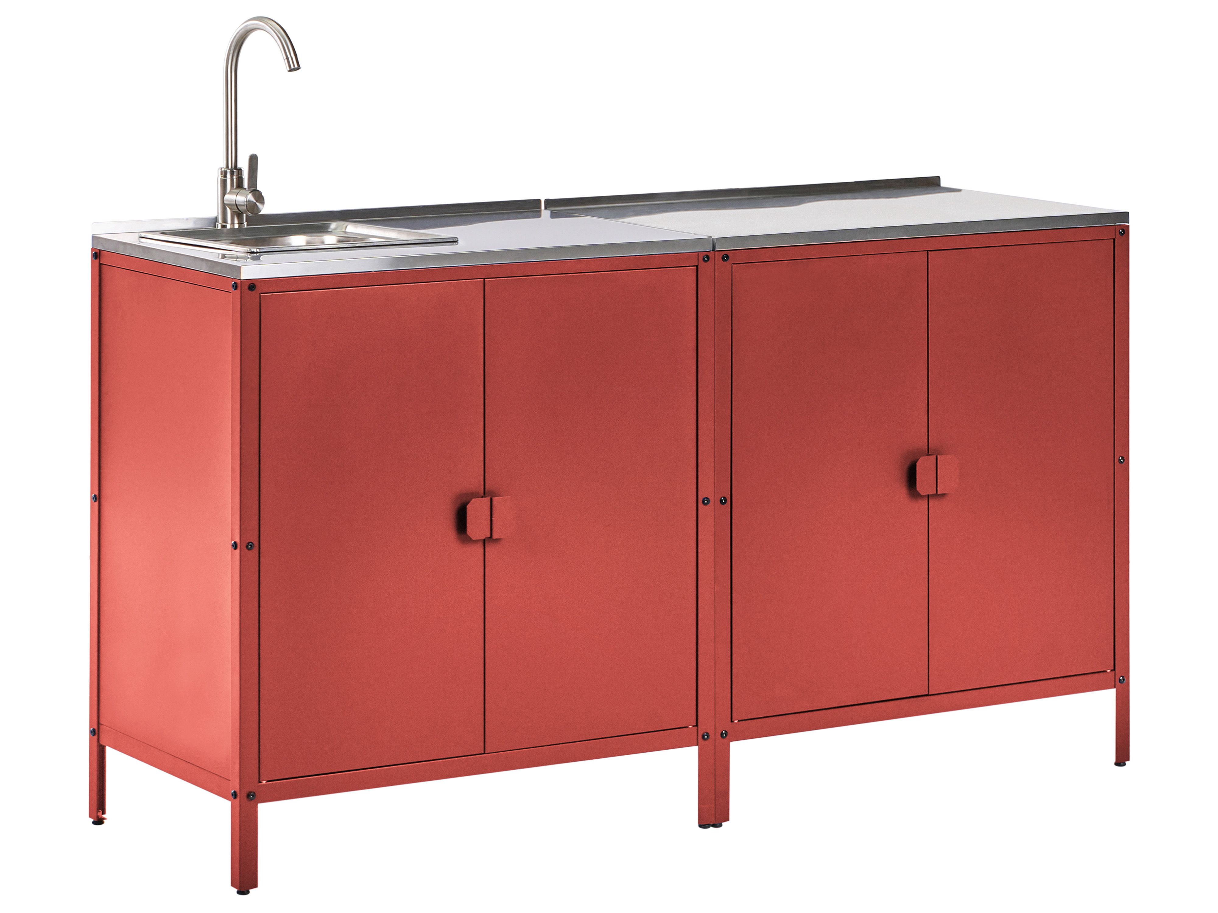 2 Piece Outdoor Kitchen Set with Sink VILAMA Metal Red