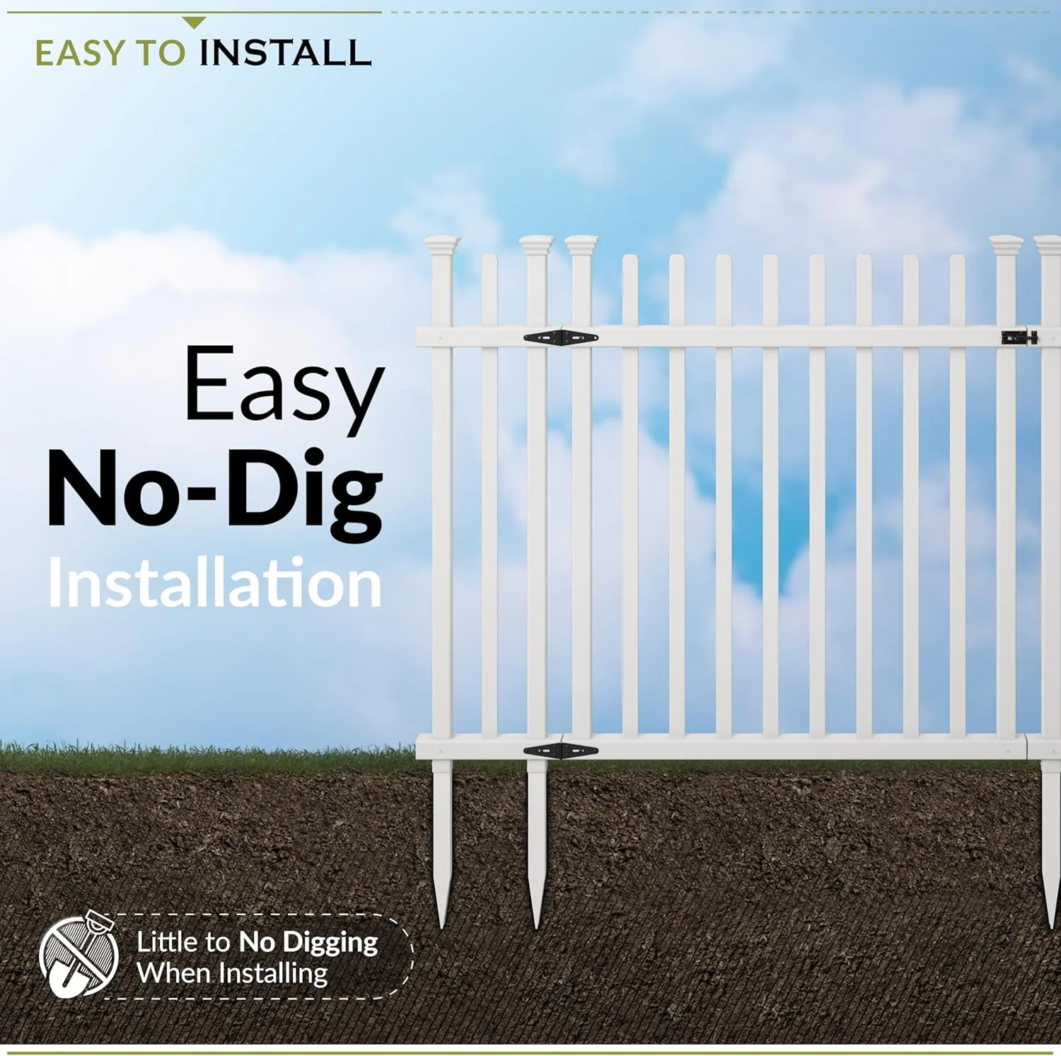 3.5ft H x 5ft W (1 Gate) No Dig Zippity Burbank Gate Kit, White Vinyl Picket Yard Fence Gate with Hardware Included for Burbank Fence Kit, Outdoor Patio and Backyard Gate, ZP19071