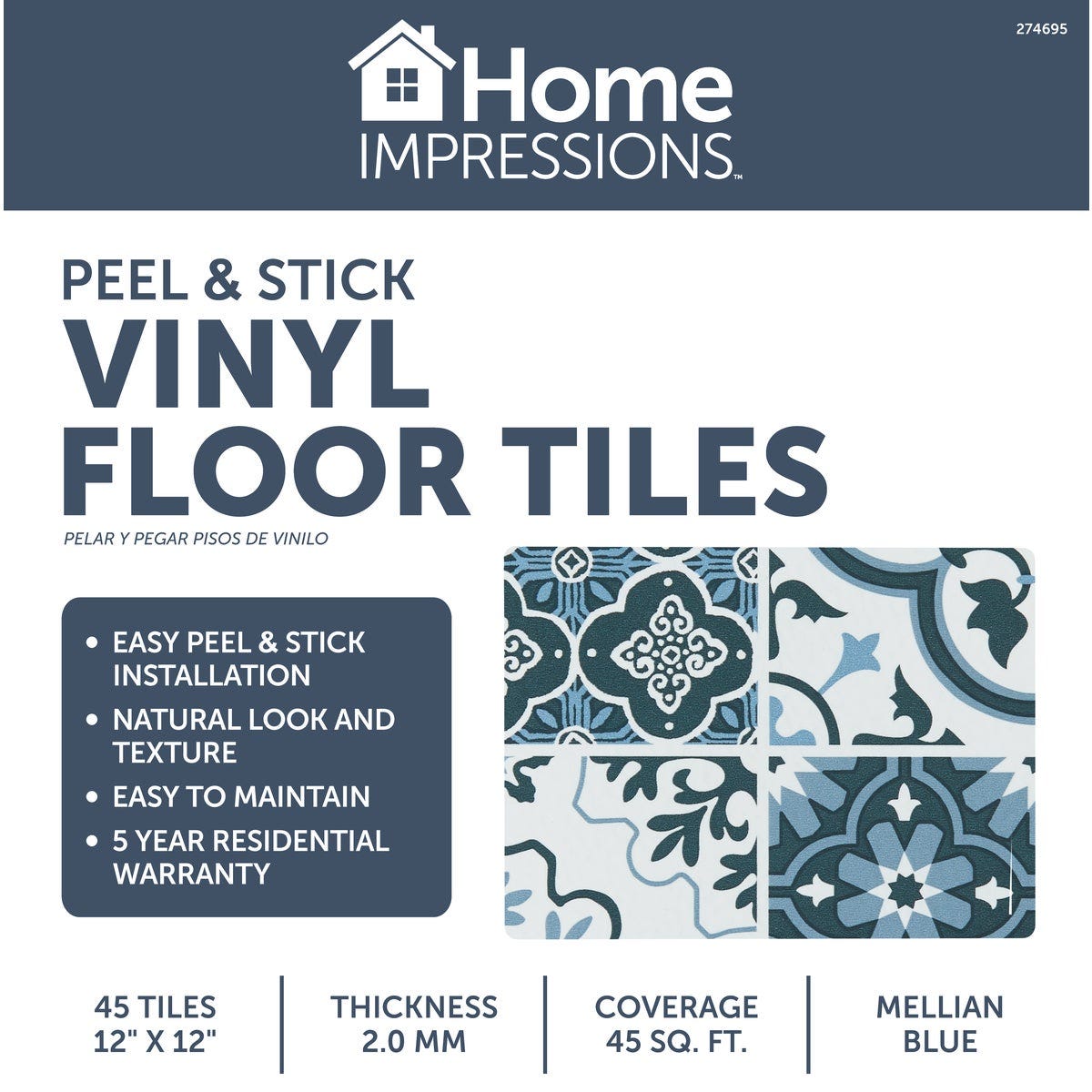 Home Impressions Melian Blue 12 In. x 12 In. Vinyl Floor Tile (45 Sq. Ft./Box)