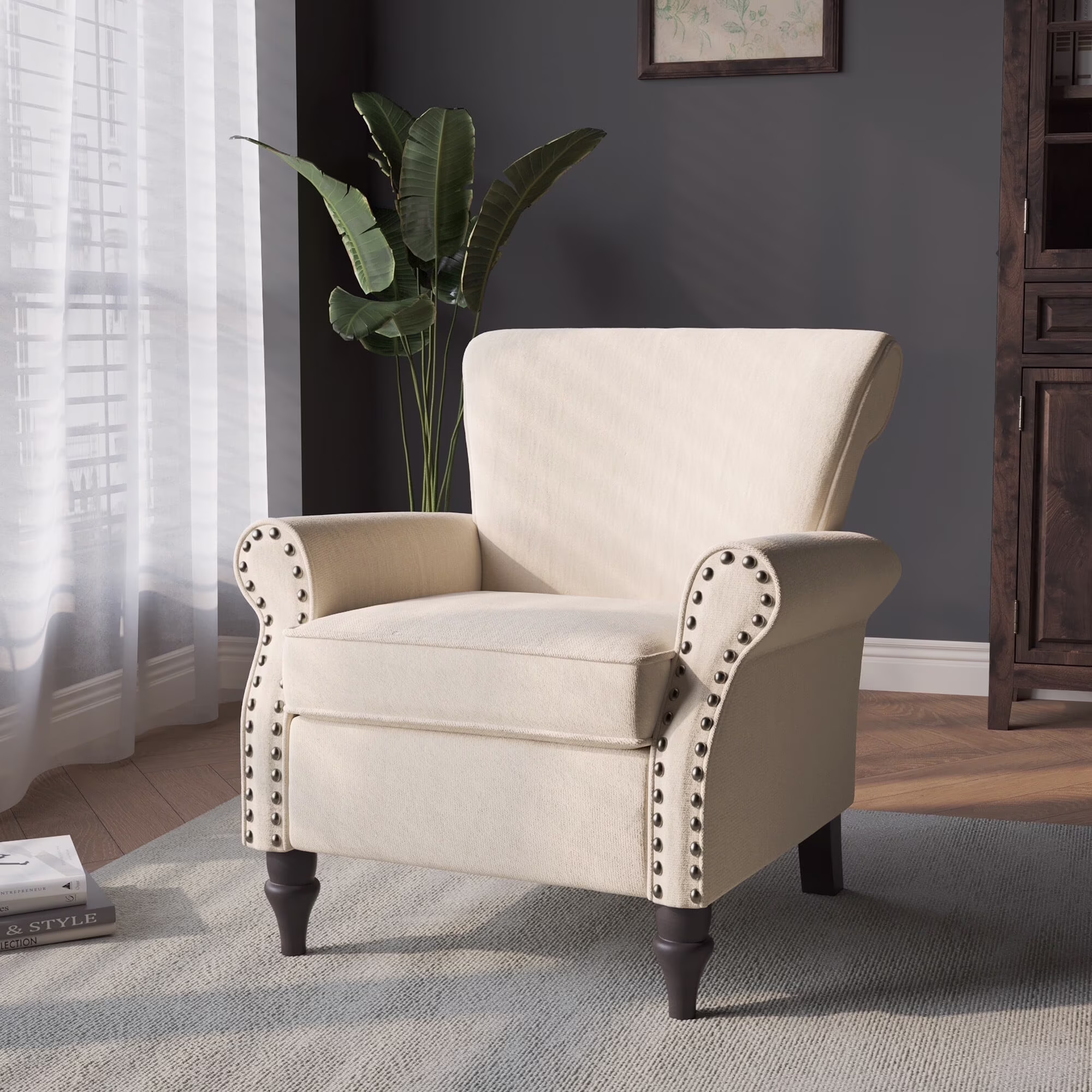 DREAMSIDEA Accent Chairs Upholstered Pattern Morden Armchair Comfy Linen Fabric Single Sofa for Living Room, Pattern White - Image 13