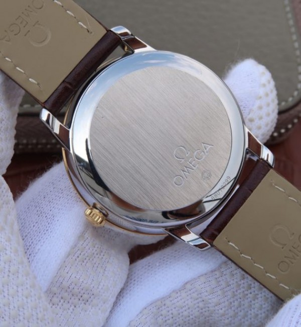 Replica Omega V6 De Ville 37mm YG Bezel White Dial YG Markers Leather Strap A2892 - Top club