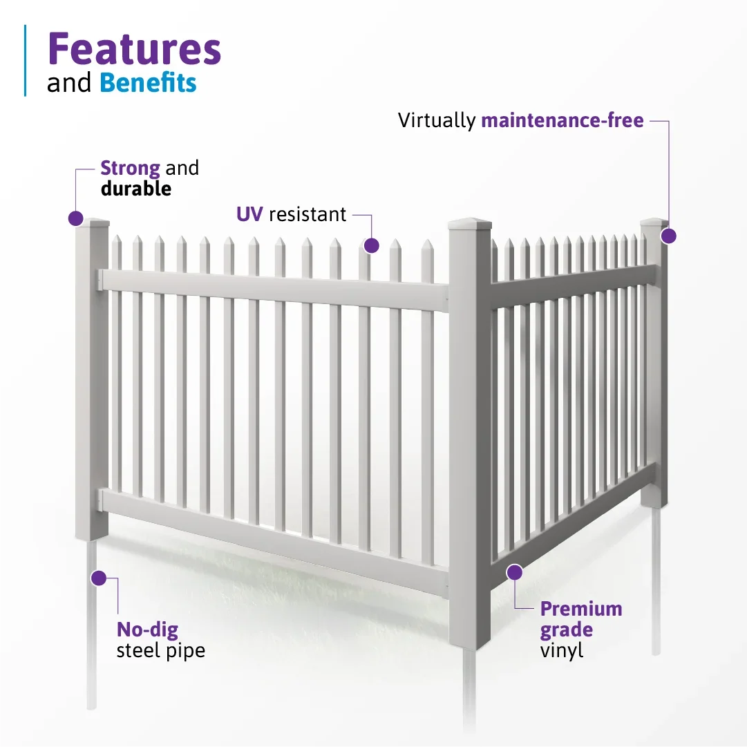 WamBam White Vinyl Picket Fence Panel Kit, 4ft H x 6ft W, 1 Panel + 1 Post - BL19101 - Image 5 WamBam White Vinyl Picket Fence Panel Kit, 4ft H x 6ft W, 1 Panel + 1 Post - BL19101 - Image 5