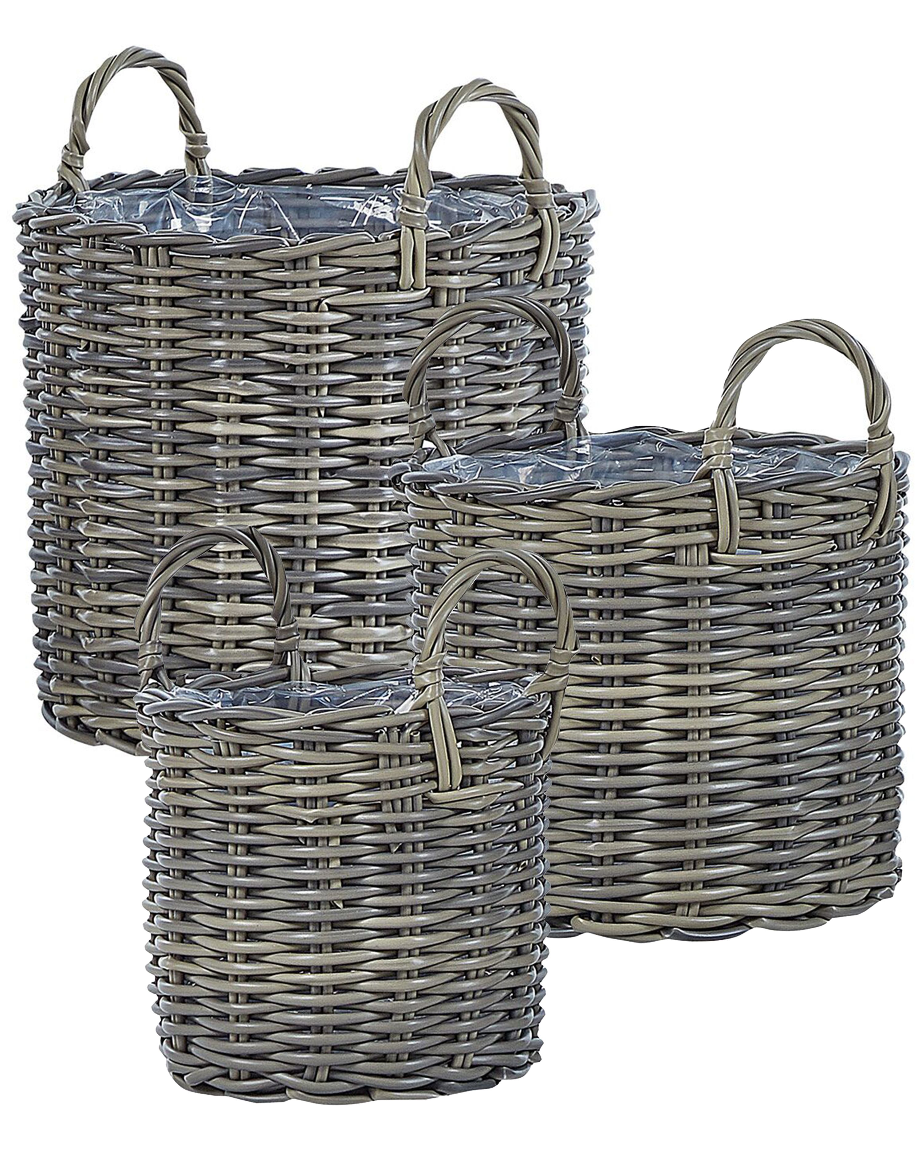 Set of 3 Wicker Planters NIKITI PE Rattan 29/35/40 cm Taupe