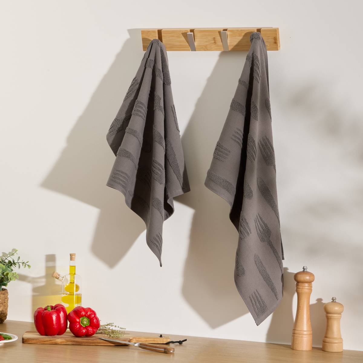 Set of 2 "Terry" Tea Towels Gray, 400 g/m2, 70x45 cm