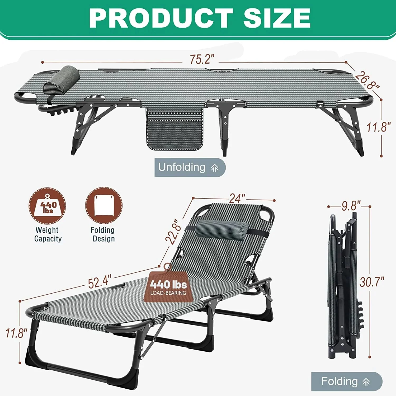 Slsy 5-Position Adjustable Folding Lounge Chair And Cot - 75.2" x 25.6" x 11.8" - Image 49 Slsy 5-Position Adjustable Folding Lounge Chair And Cot - 75.2" x 25.6" x 11.8" - Image 49