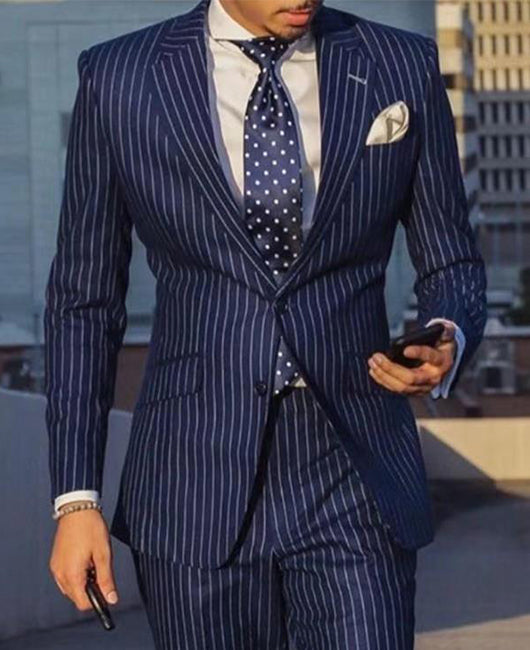 Basic Vertical Stripe Notch Lapel Double Button Chest Pocket Blazer