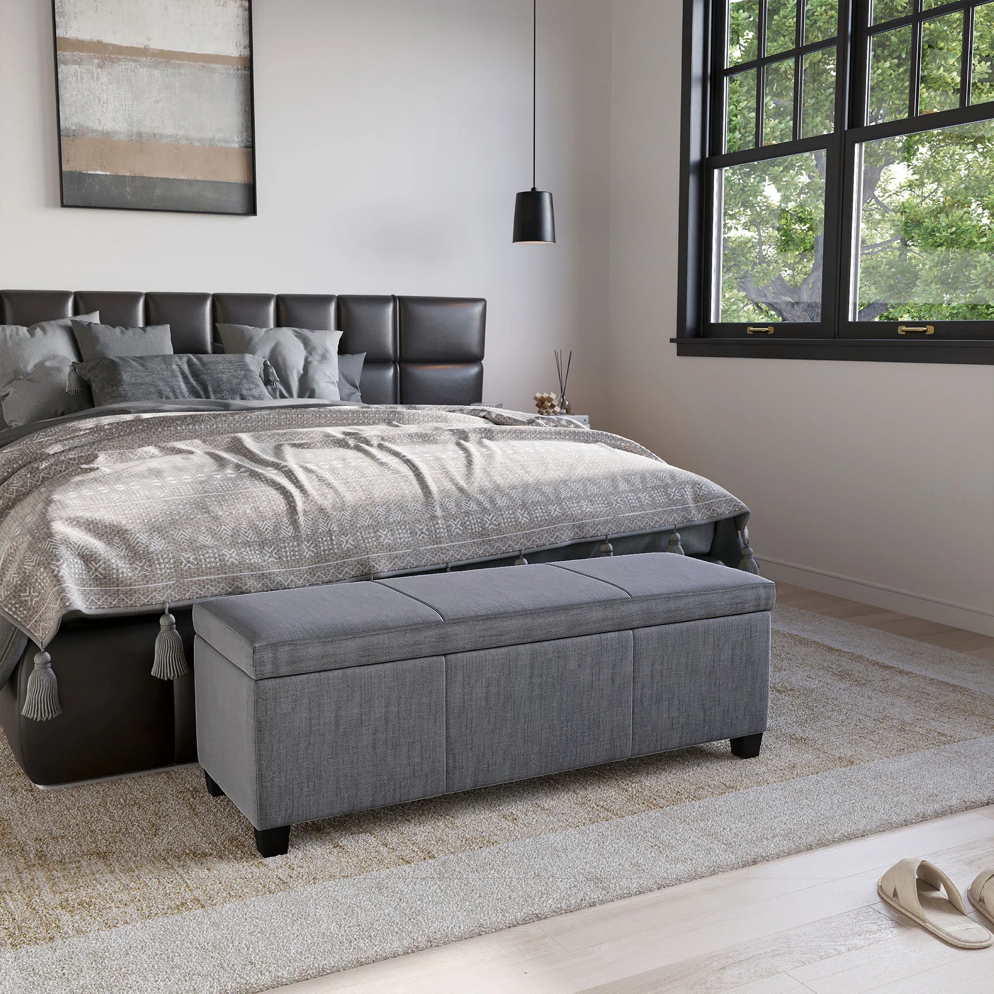 BELLEZE Storage Ottoman Bench Footstool - Amherst (Beige) - Image 49