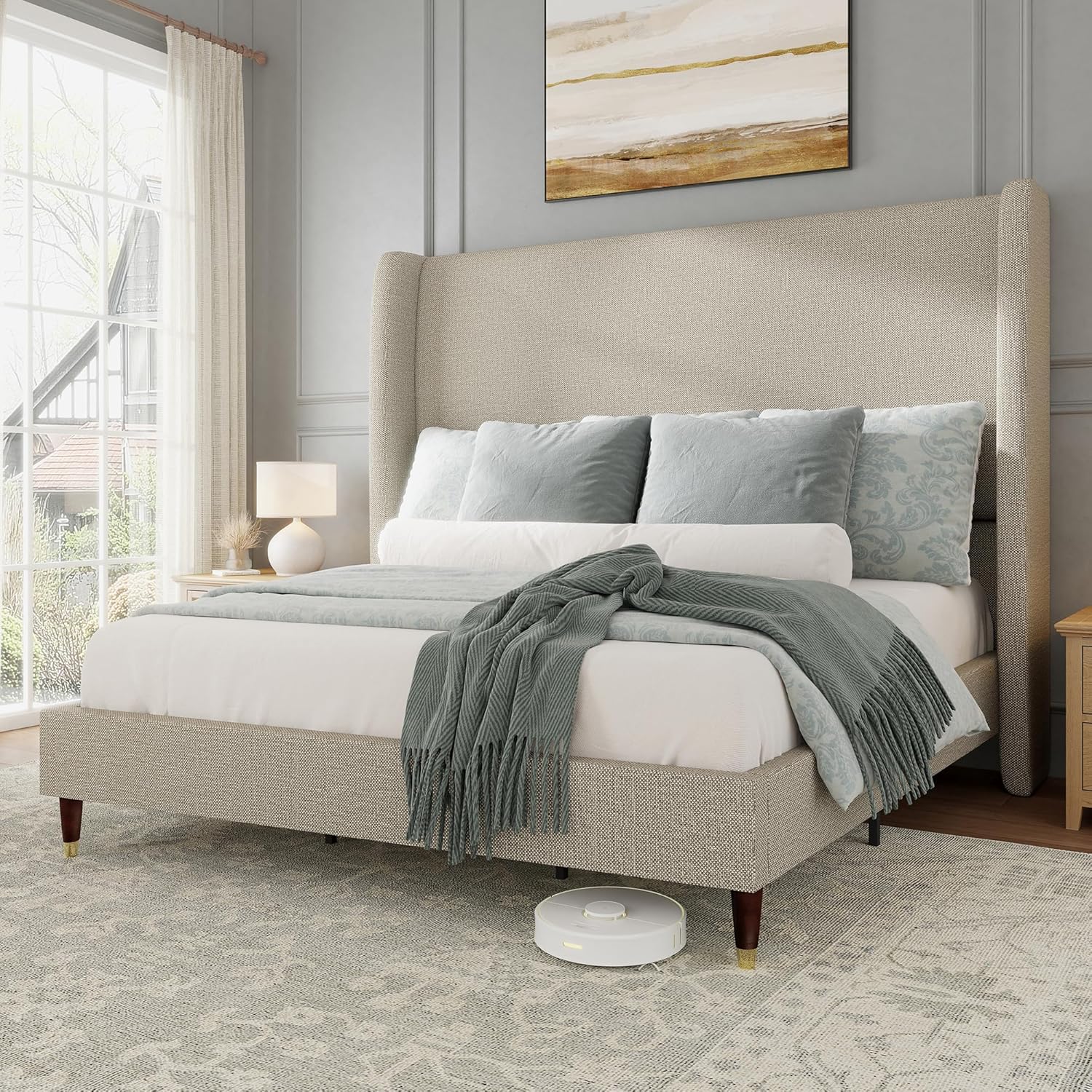 Jocisland King Upholstered Platform Bed Frame with 51.2