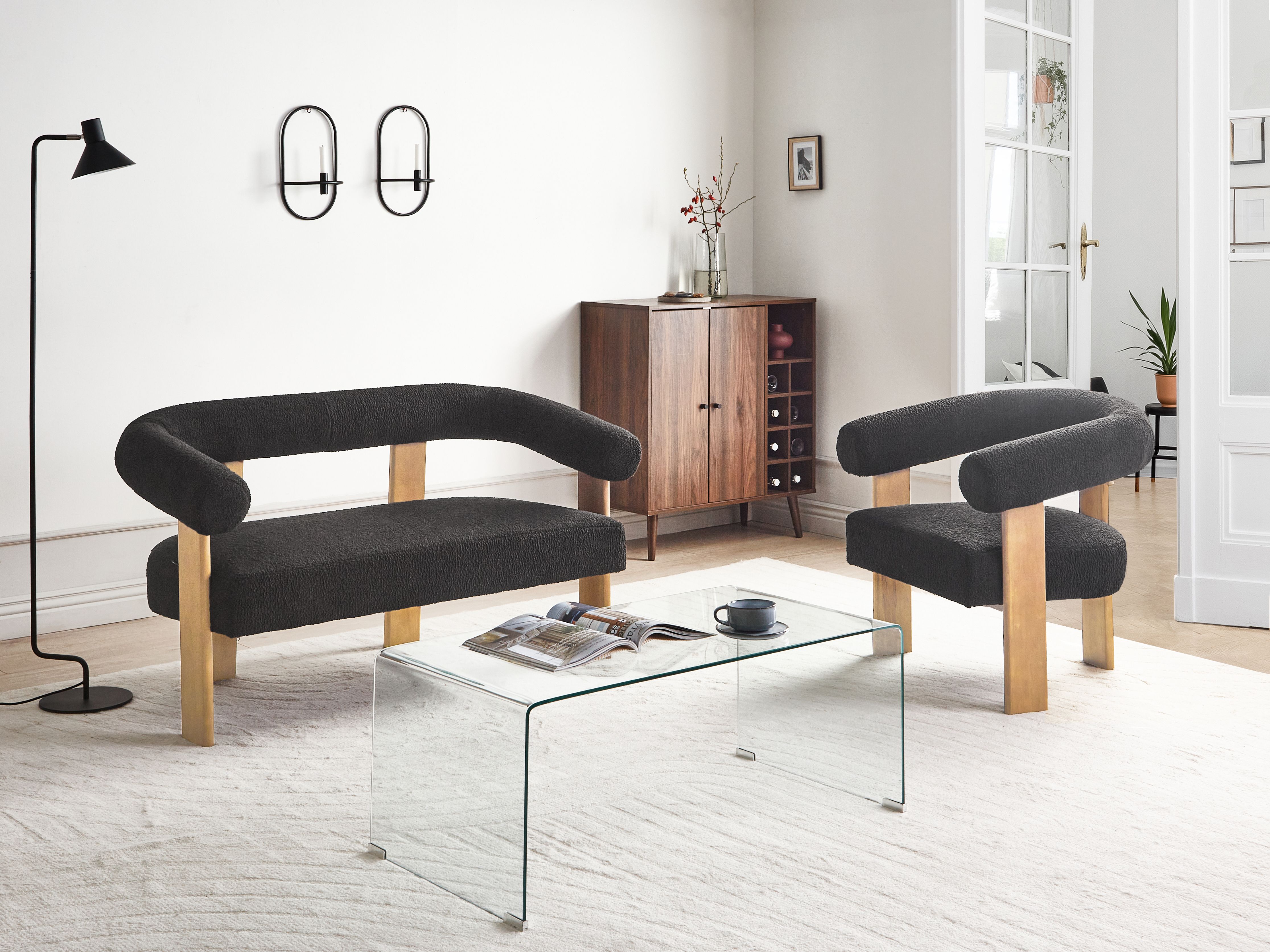 Living Room Set ILBRO Boucle Black/ Light Brown
