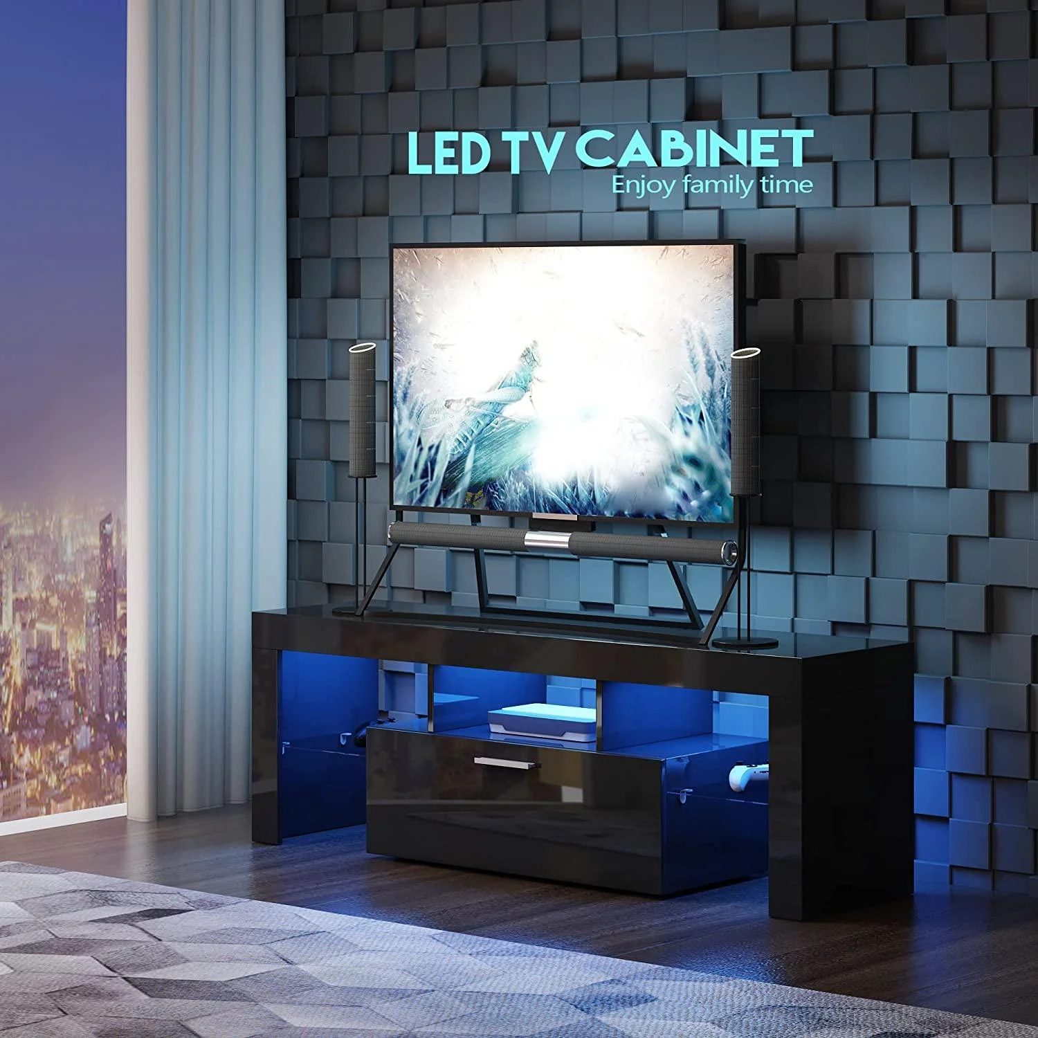 PAPROOS TV Stand for TVs up to 70", High Gloss TV Cabinet with LED Light, Modern TV Console Table with Storage Drawers, Media Television Stand Entertainment Center, White - Image 11