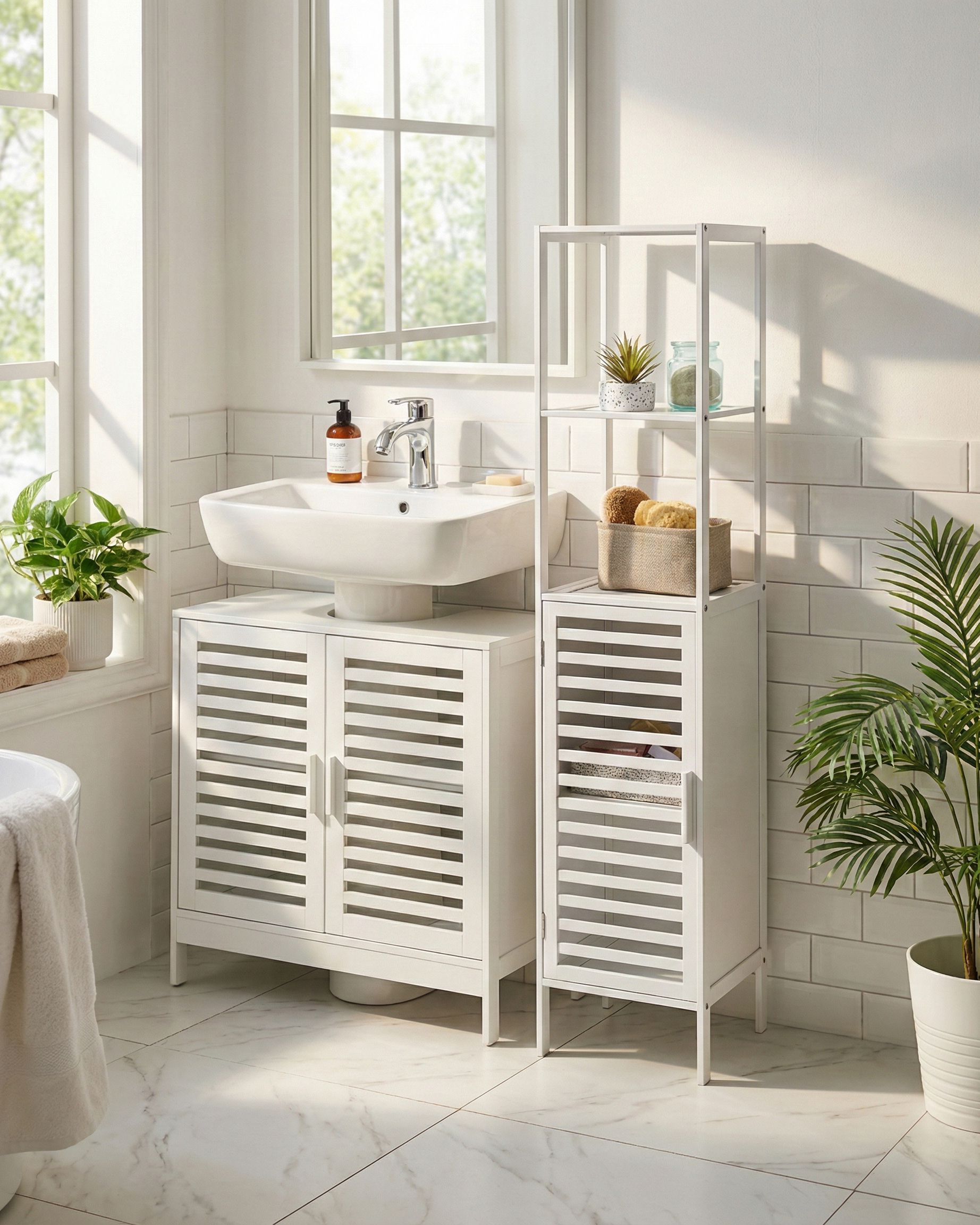Shelving Unit OWASSO Bamboo White