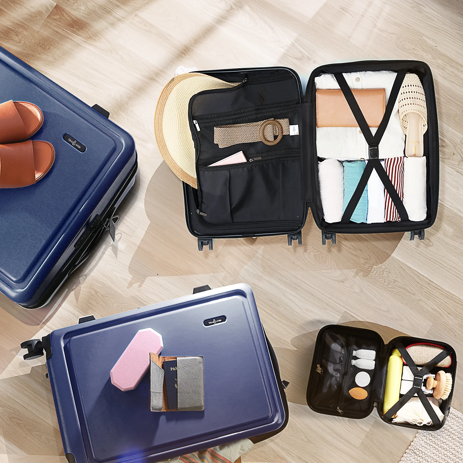 Virtu 4 Piece Hardshell Exapandable Luggage Set, Spinner Luggage Suitcase Set, Navy Blue - Image 9